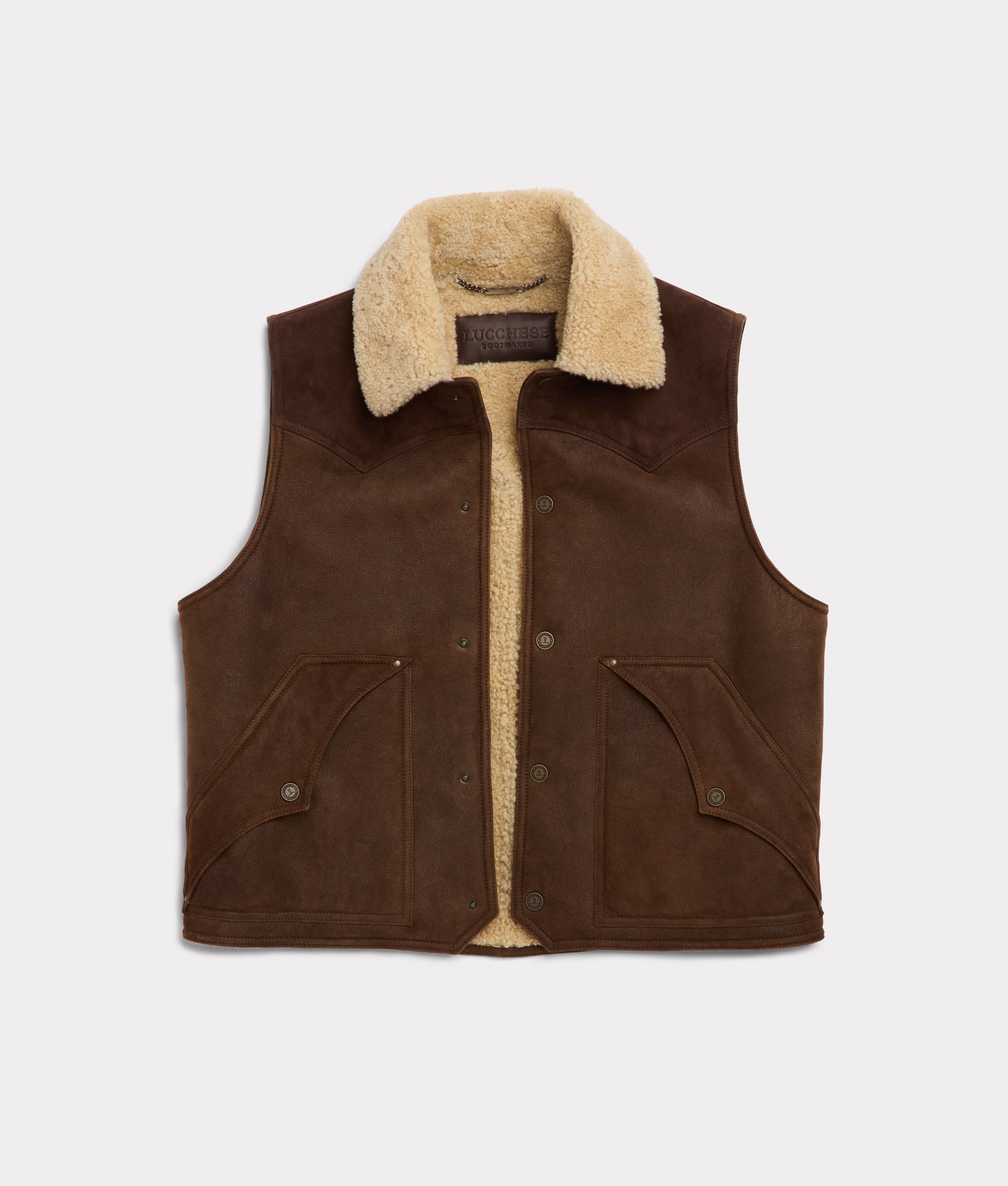 Dustin Yoked Shearling Vest :: Brown - Image 2