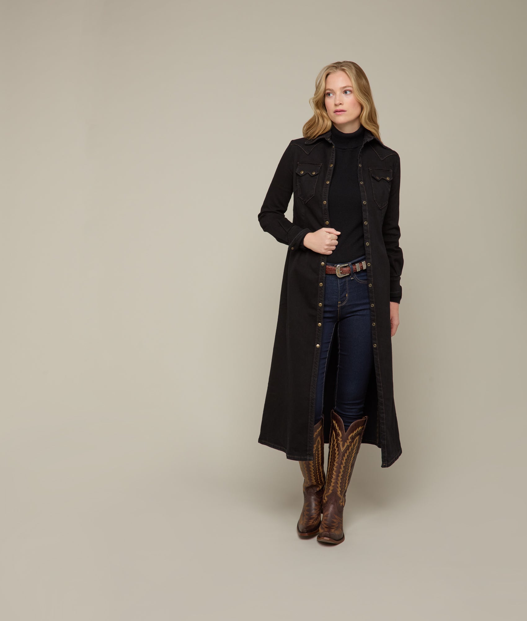Long Denim Duster :: Black Denim - Image 7