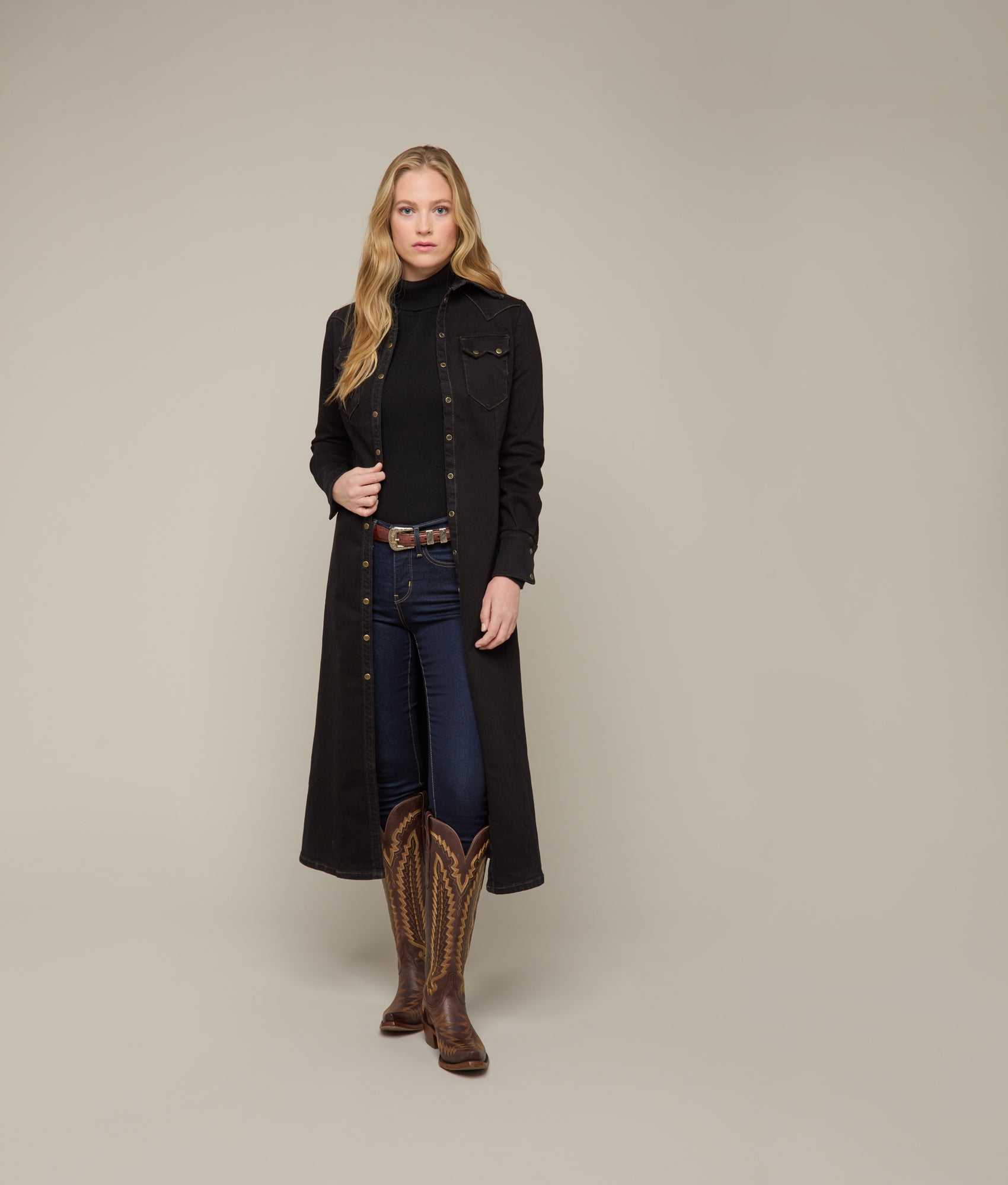 Long Denim Duster :: Black Denim - Image 5