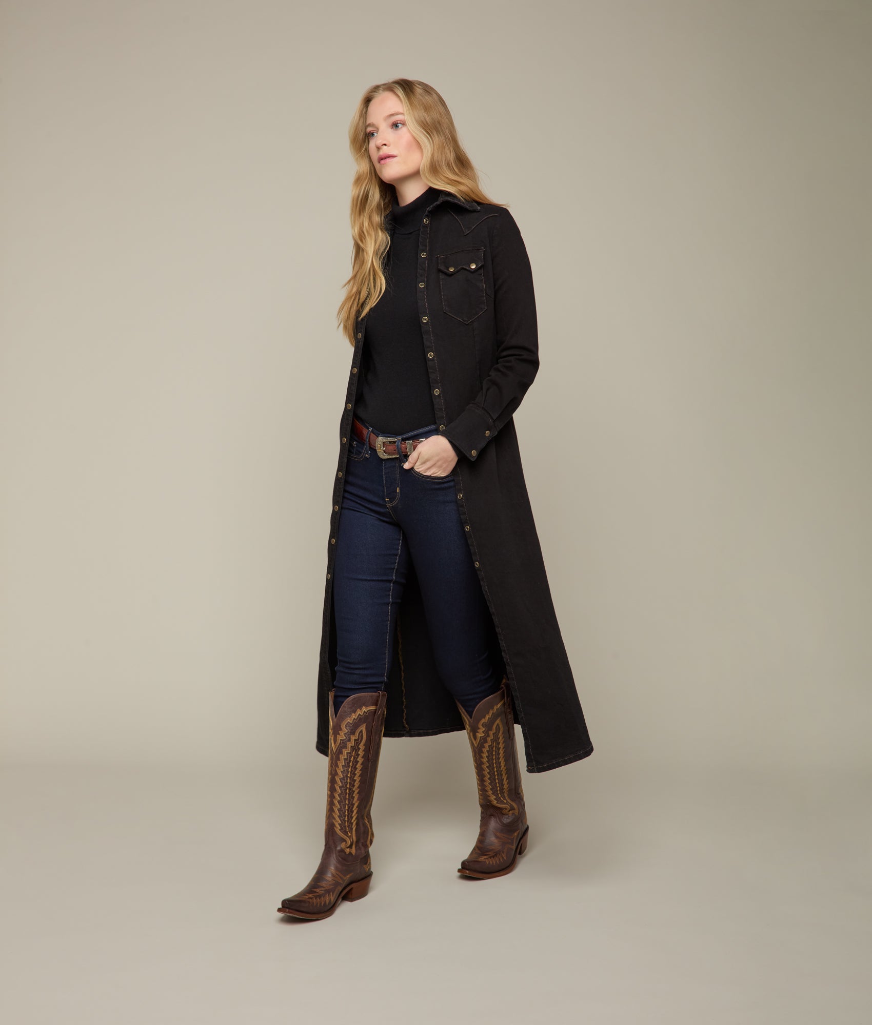 Long Denim Duster :: Black Denim - Image 8