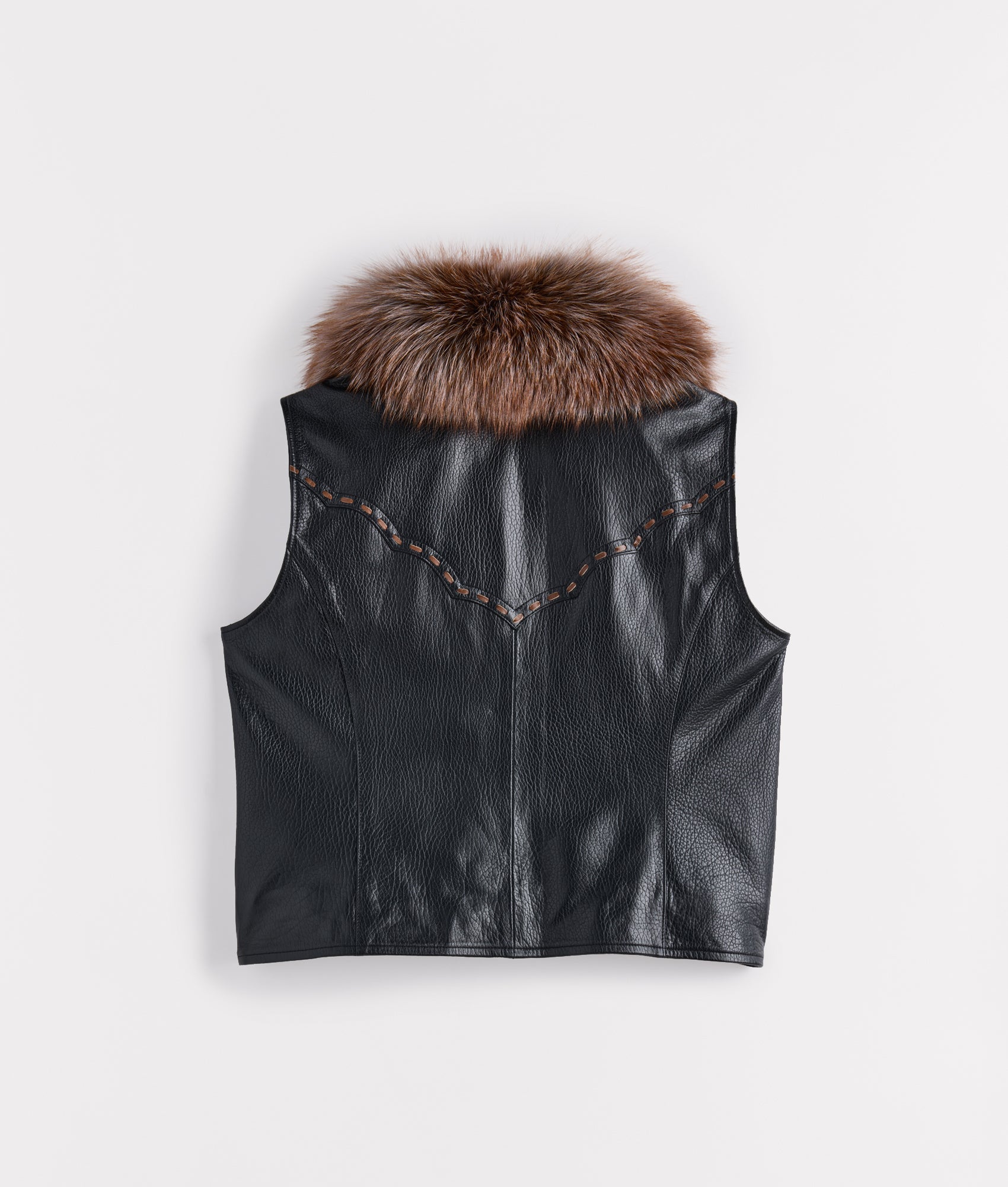 Aspen Leather Vest With Fox Collar :: Black - Image 3