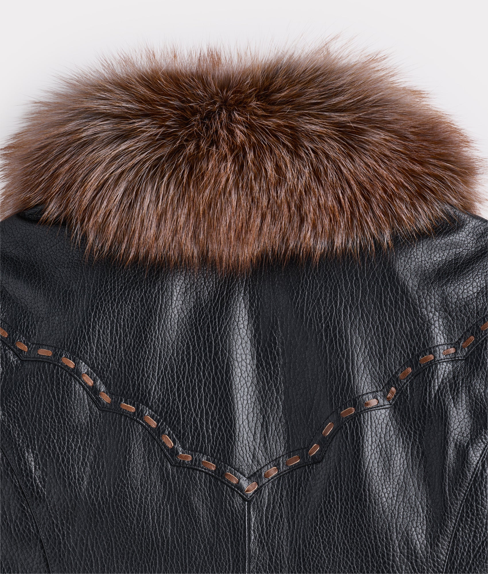 Aspen Leather Vest With Fox Collar :: Black - Image 8