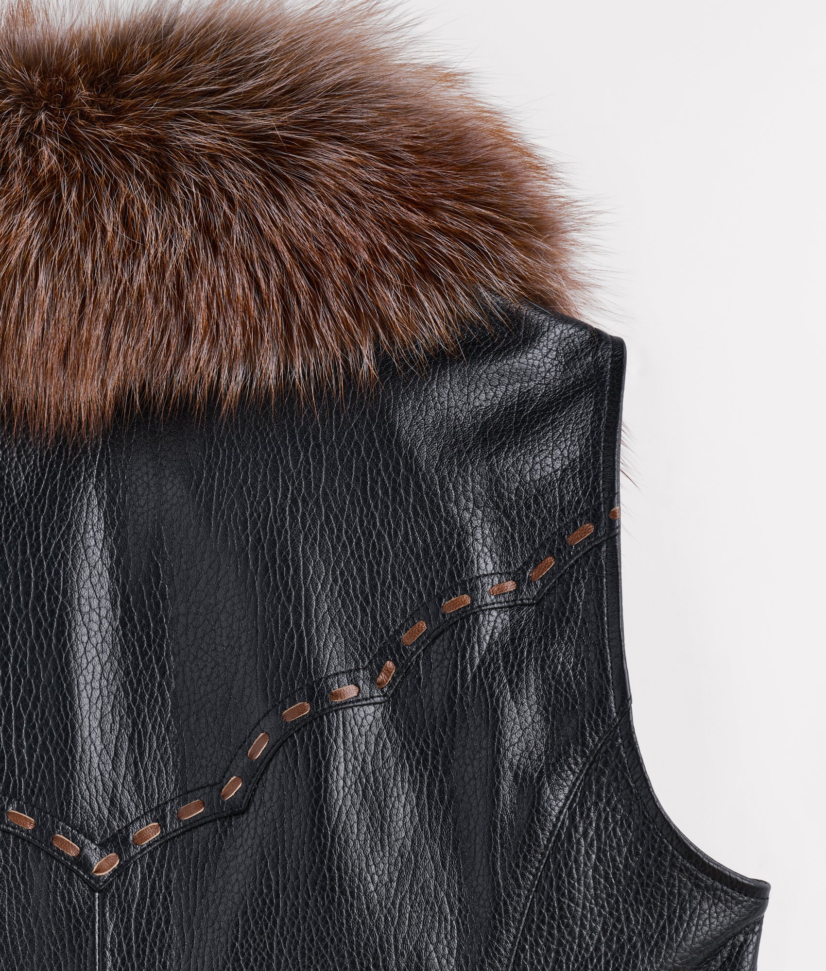 Aspen Leather Vest With Fox Collar :: Black - Image 7