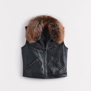 Aspen Leather Vest With Fox Collar :: Black