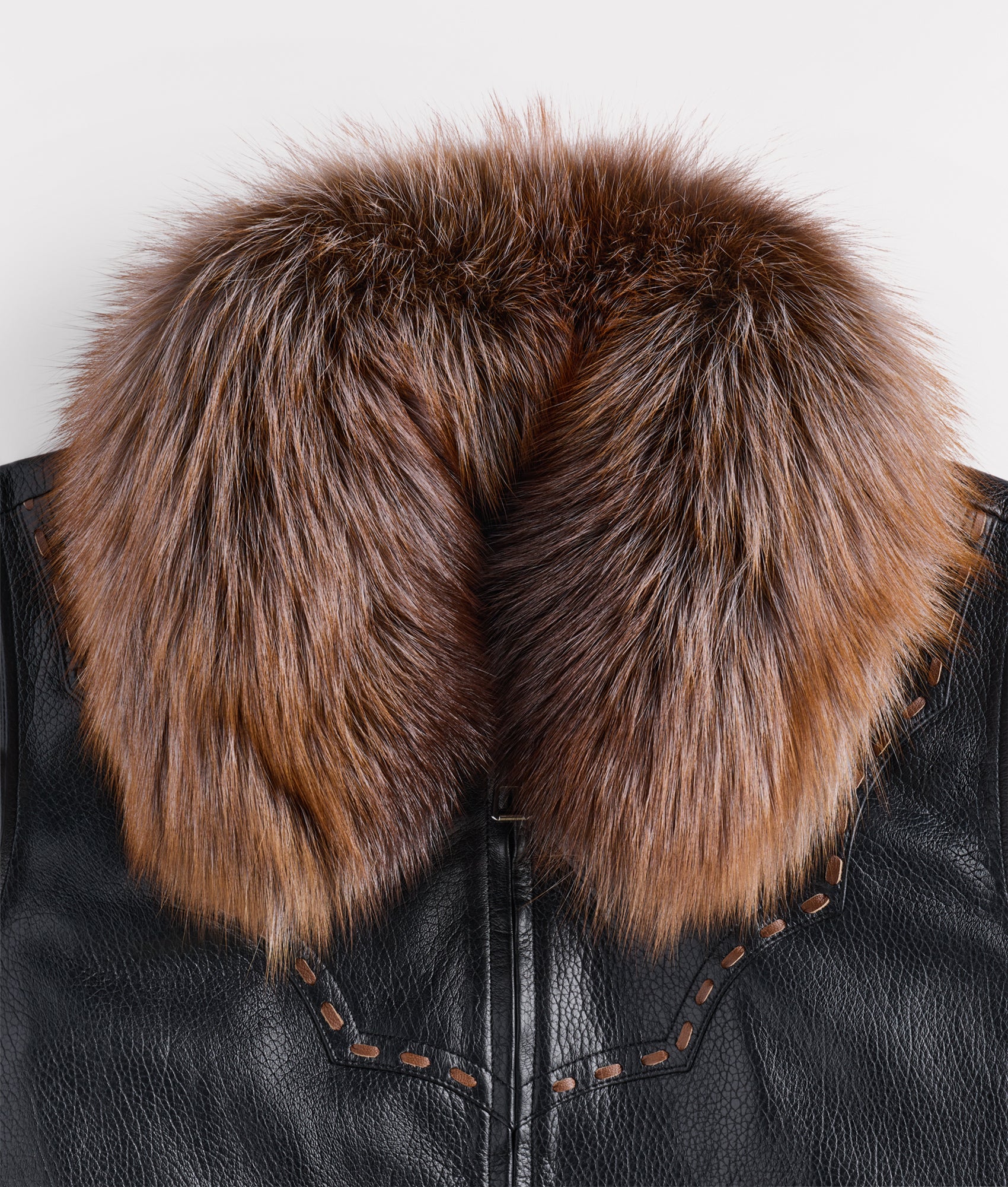 Aspen Leather Vest With Fox Collar :: Black - Image 5
