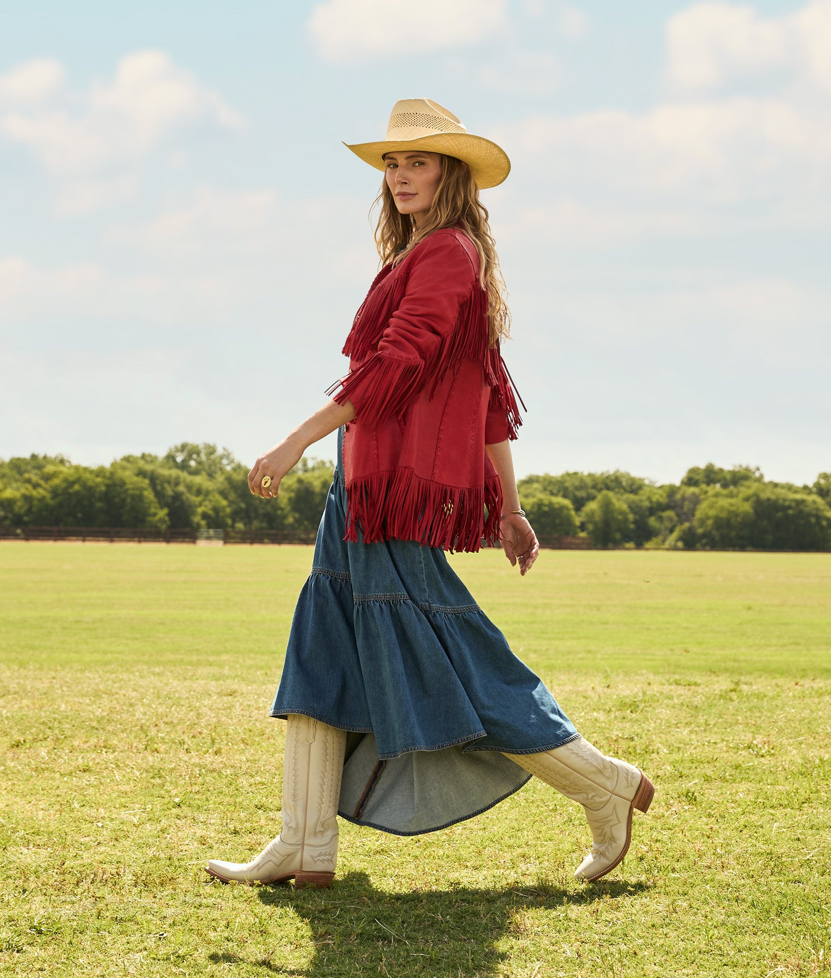 Tallulah Fringe Jacket :: Red - Image 2