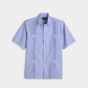 Guayabera Shirt :: Light Blue And White Gingham