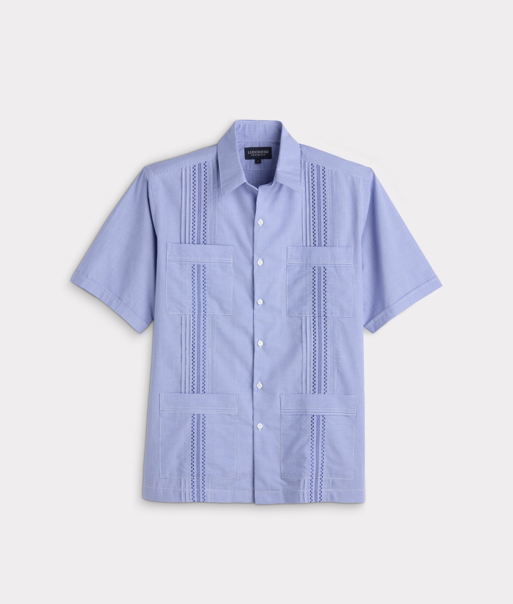 Guayabera Shirt :: Light Blue And White Gingham