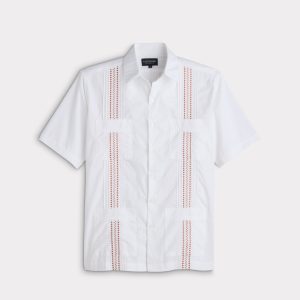 Guayabera Shirt :: White And Orange Gingham