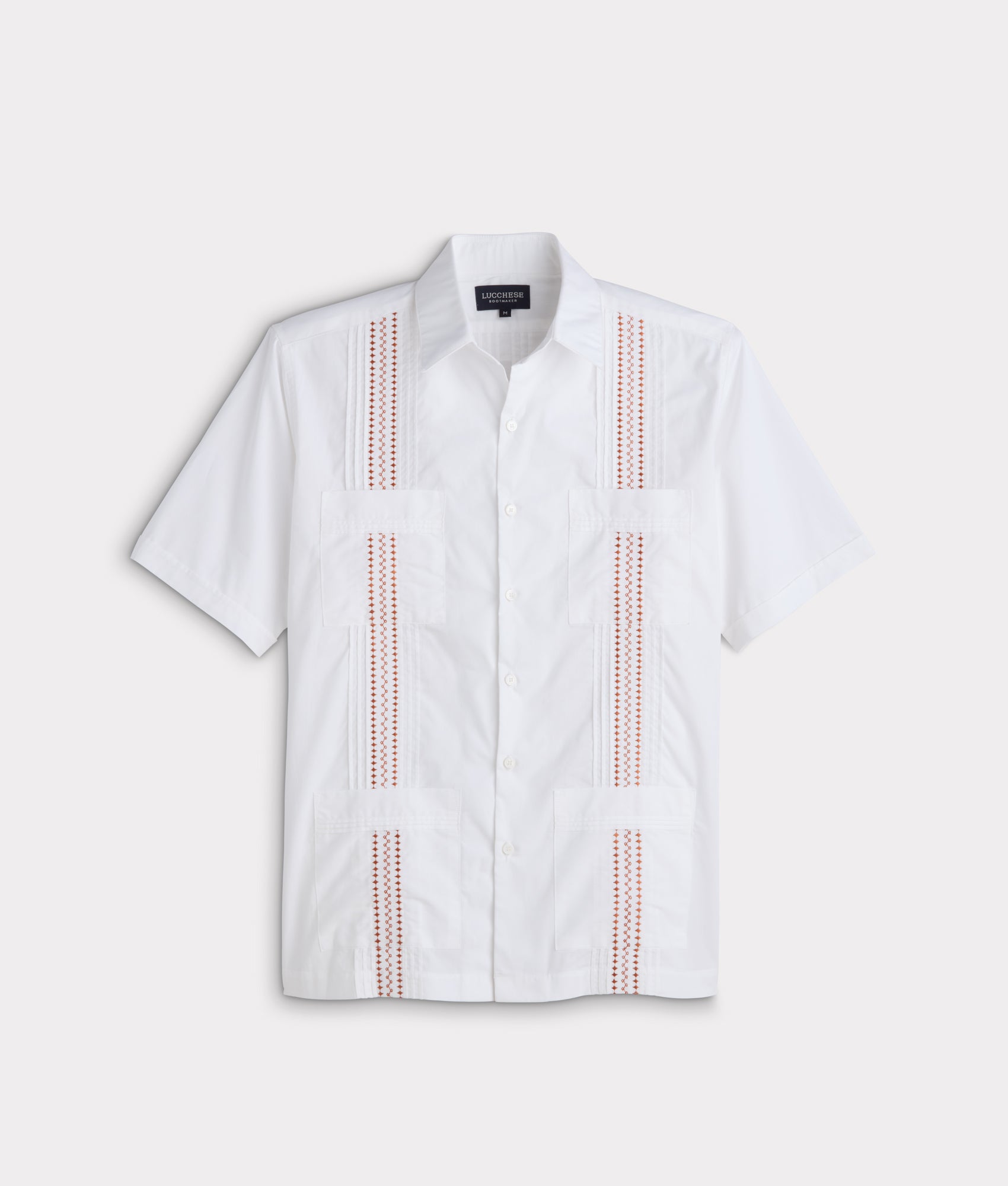 Guayabera Shirt :: White And Orange Gingham