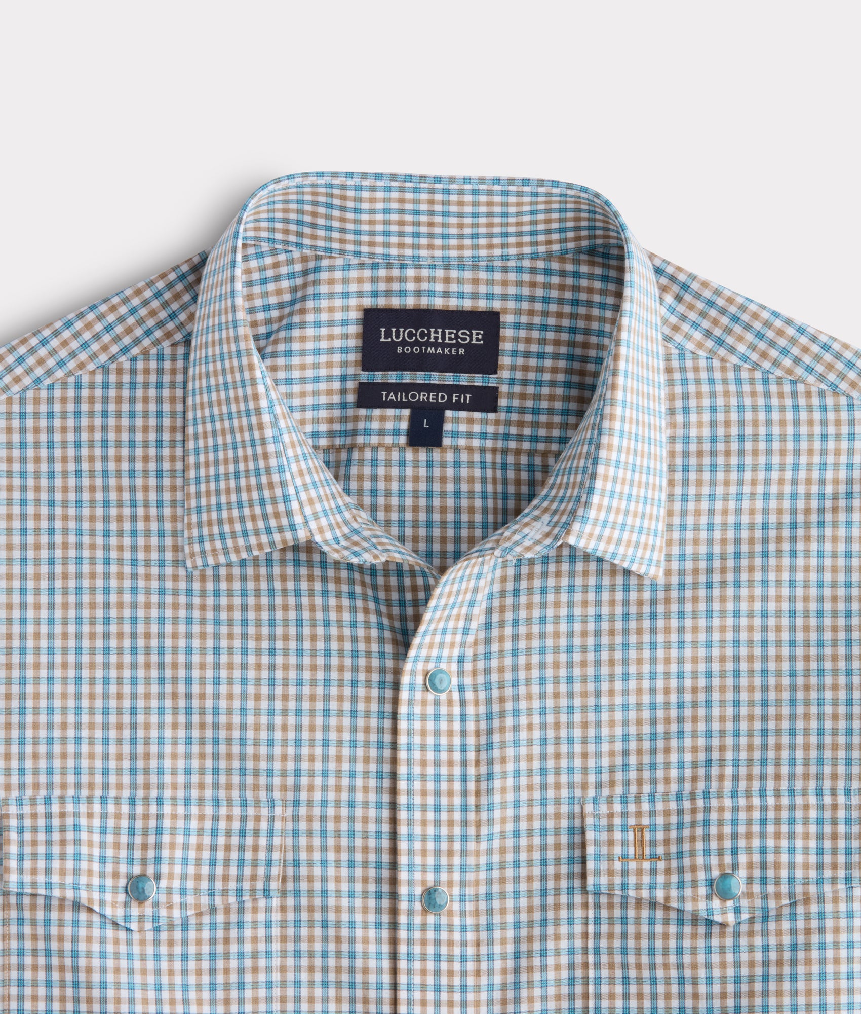 El Paso Tailored Fit :: Tan And Turquoise Check - Image 4