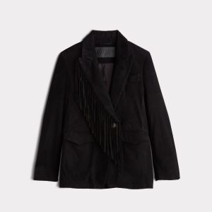 Valerie Suede Blazer With Fringe :: Black
