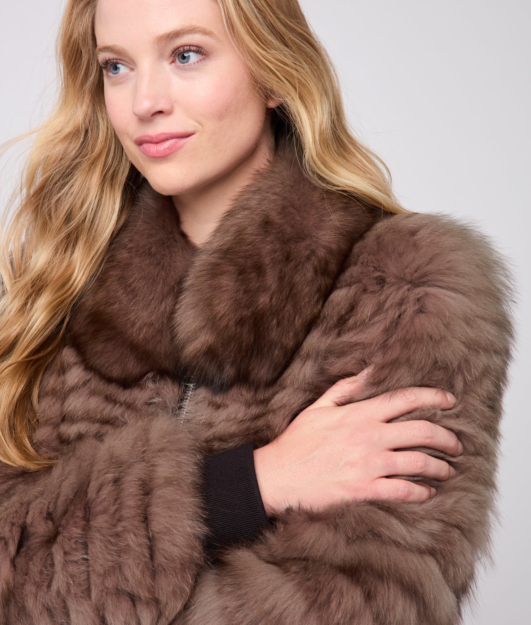 Amelia Fur Bomber Jacket :: Stone - Image 5