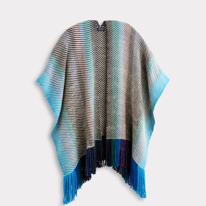 Aline Fringe Cape :: Striped Blue