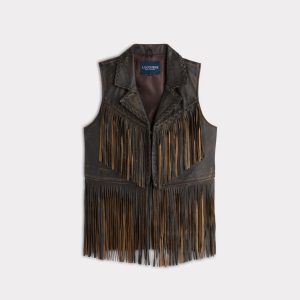 Estelle Distressed Fringe Leather Vest :: Brown