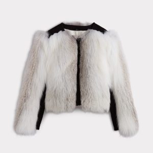 Francesca Feathered Fox Jacket :: White/Black