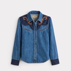 Rebekah Leather Yoke Denim Shirt :: Denim