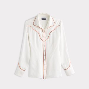 Piped Western Snap Blouse :: Off White