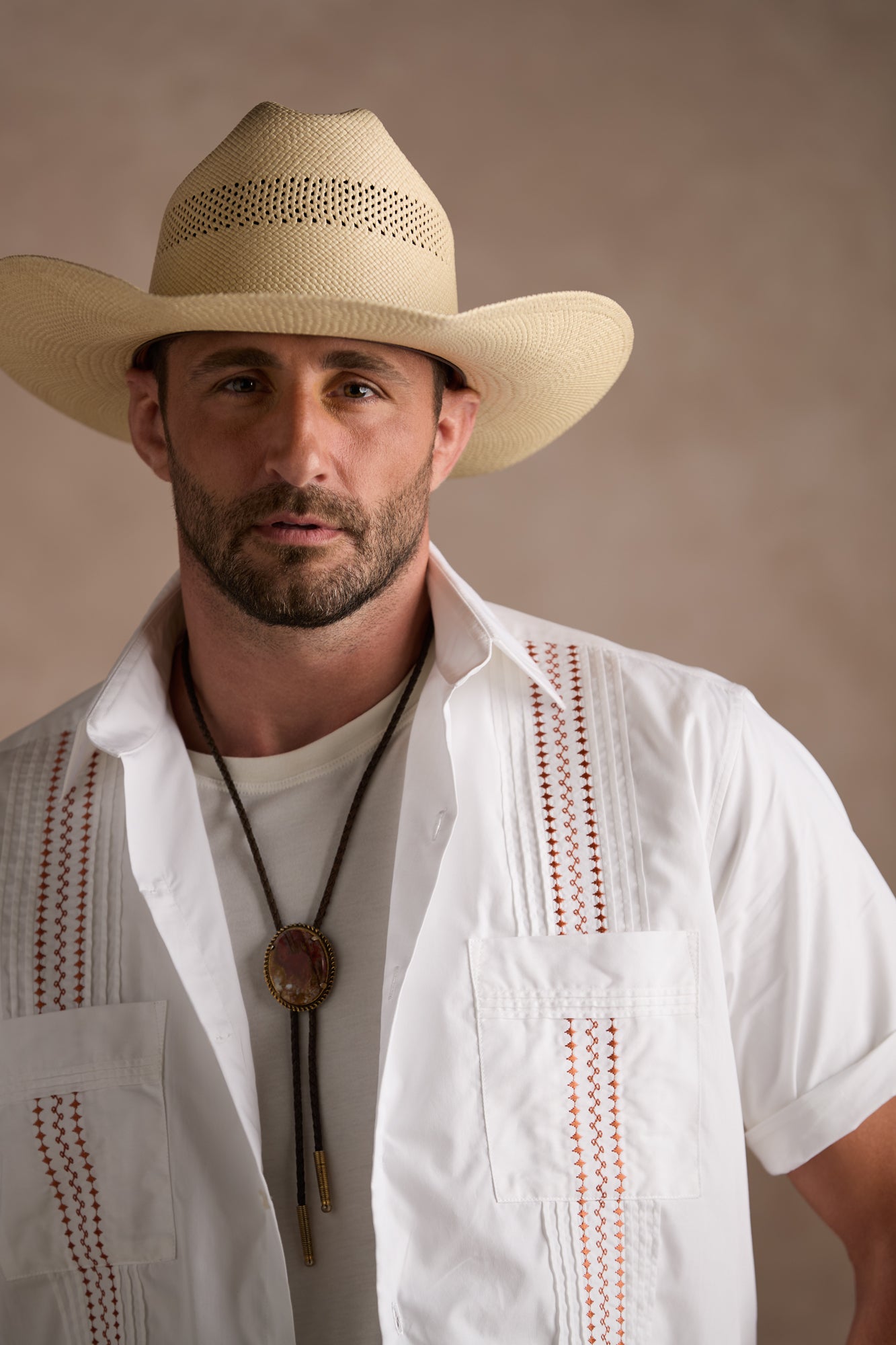 Guayabera Shirt :: White And Orange Gingham - Image 8