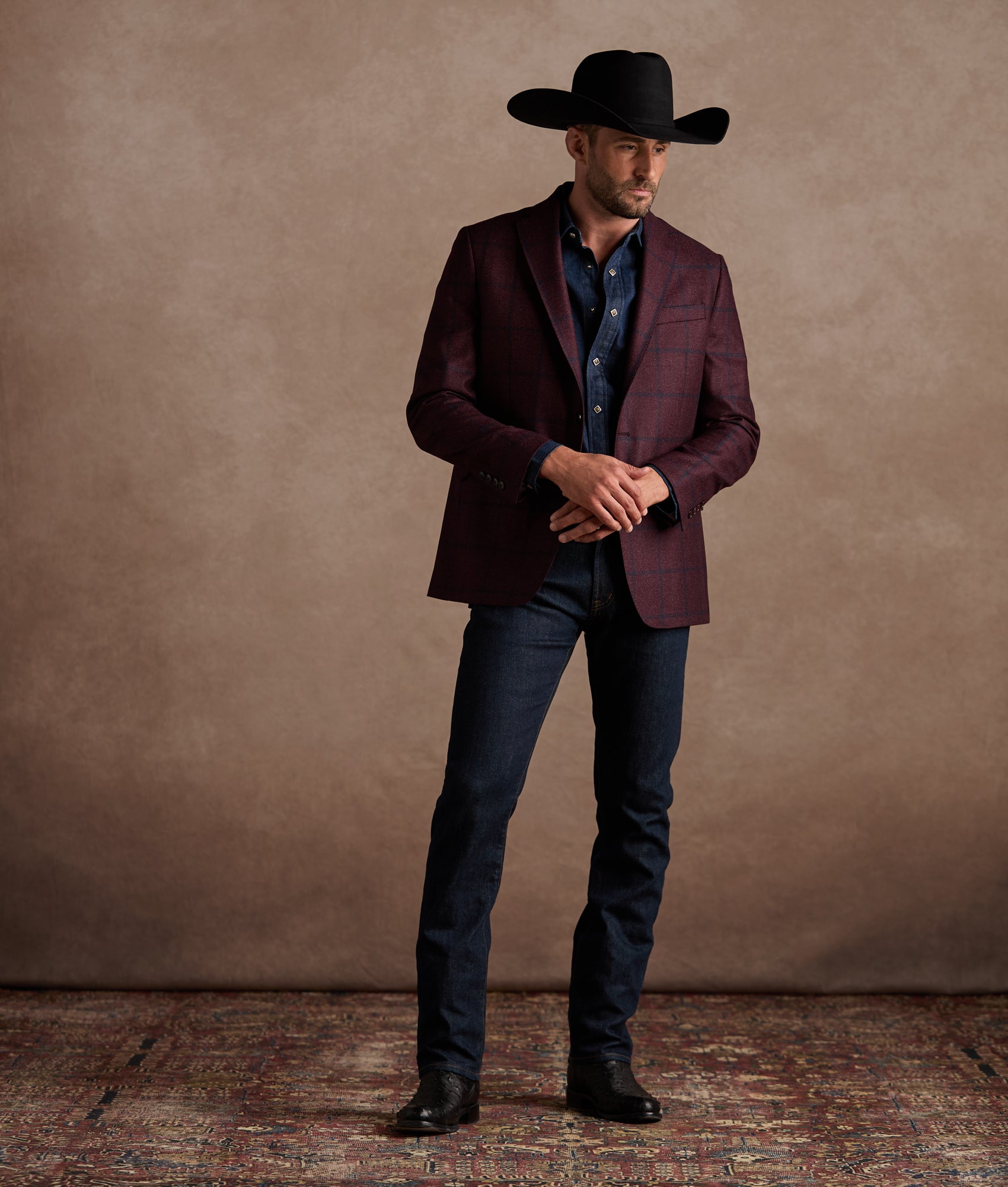 Lucchese Sport Coat :: Burgundy Plaid - Image 3