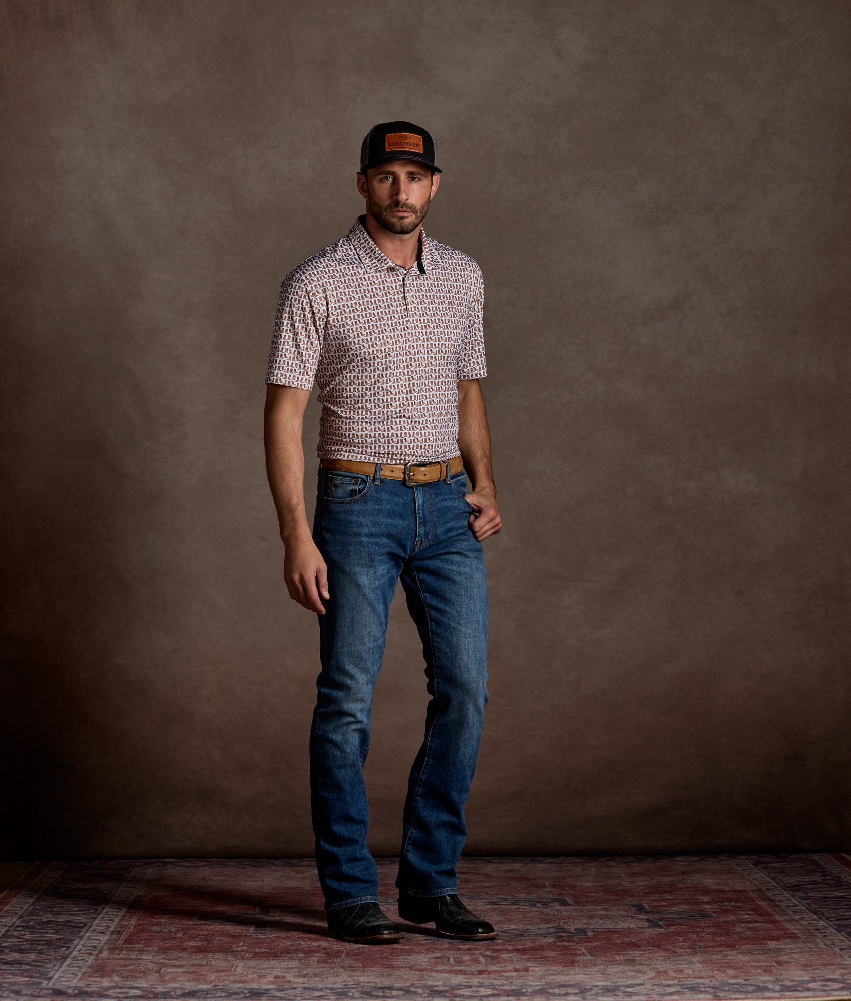Lucchese Golf Polo :: Barnwood - Image 4