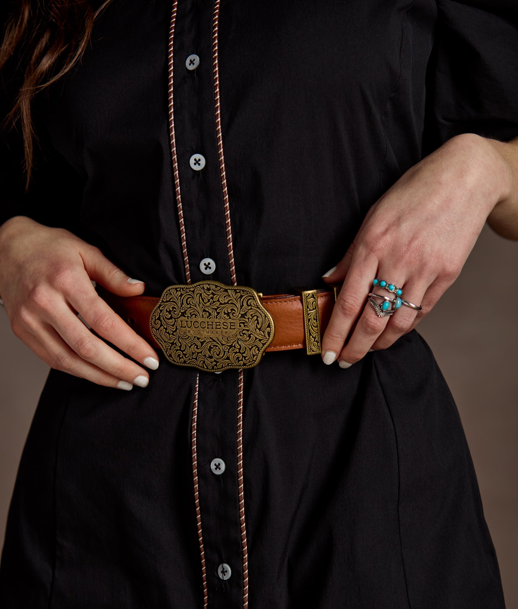 Filigree Trophy Buckle Belt :: Whiskey - Image 3
