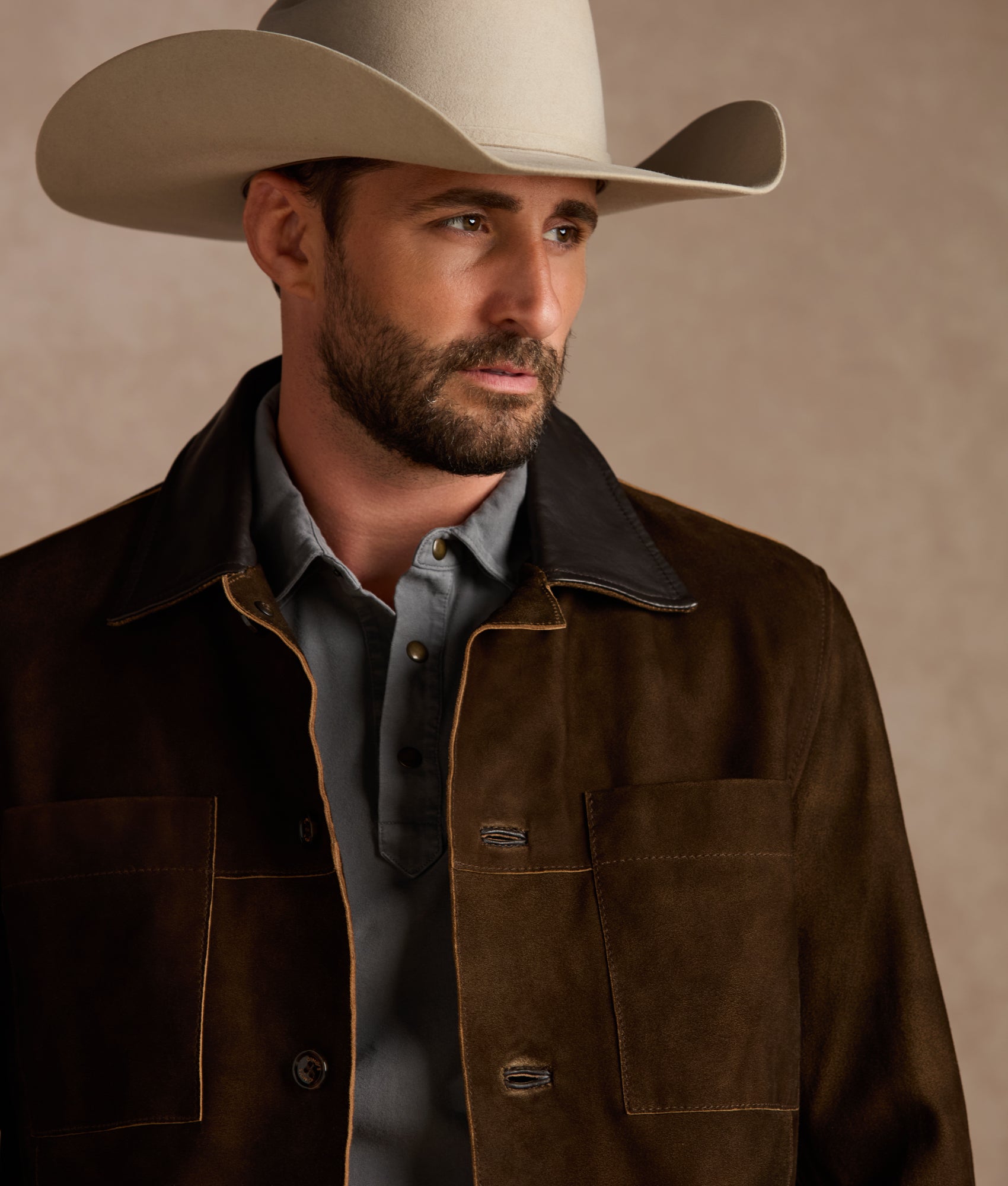 Walker Jacket With Leather Collar :: Brown - Image 3