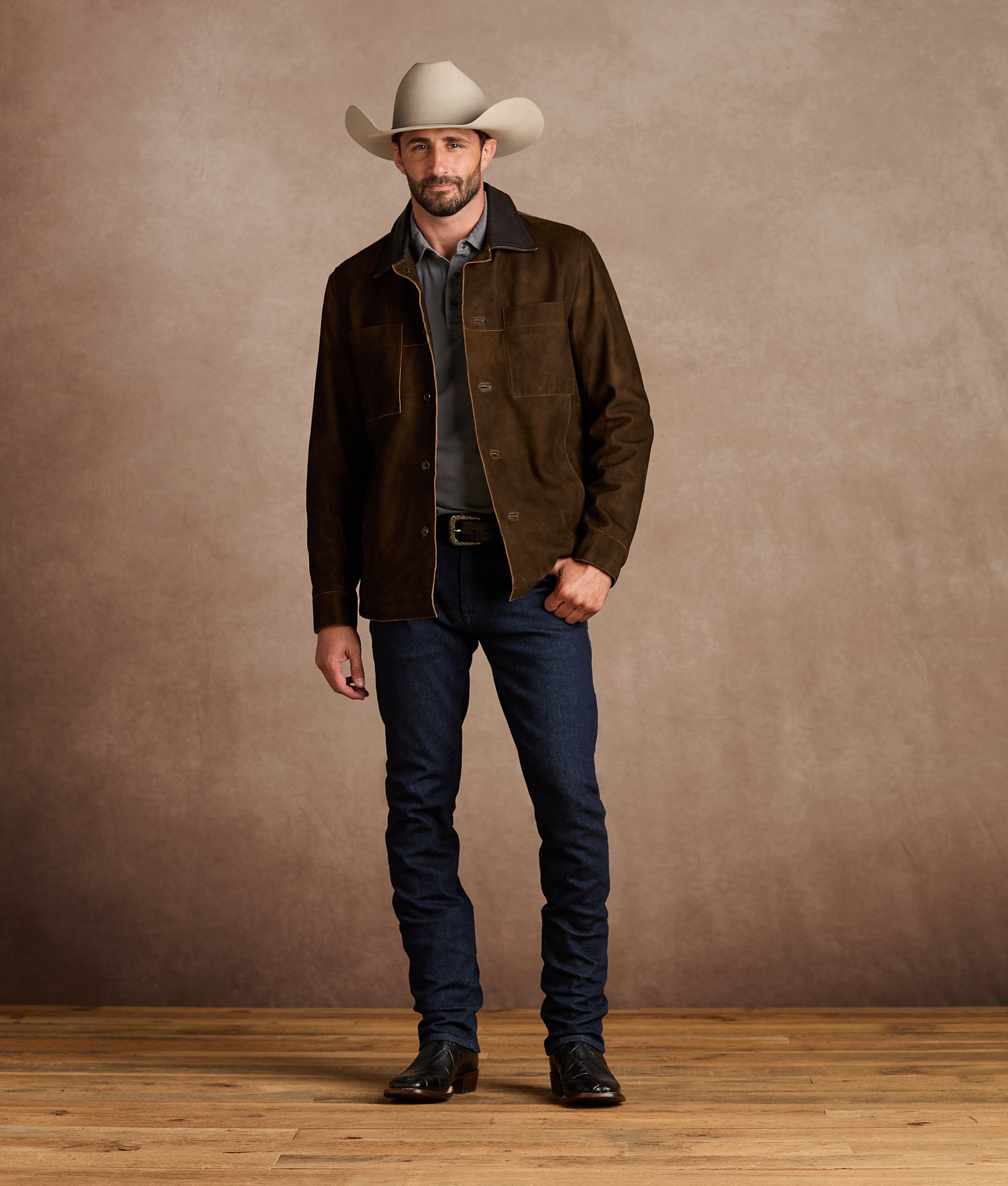 Walker Jacket With Leather Collar :: Brown - Image 2