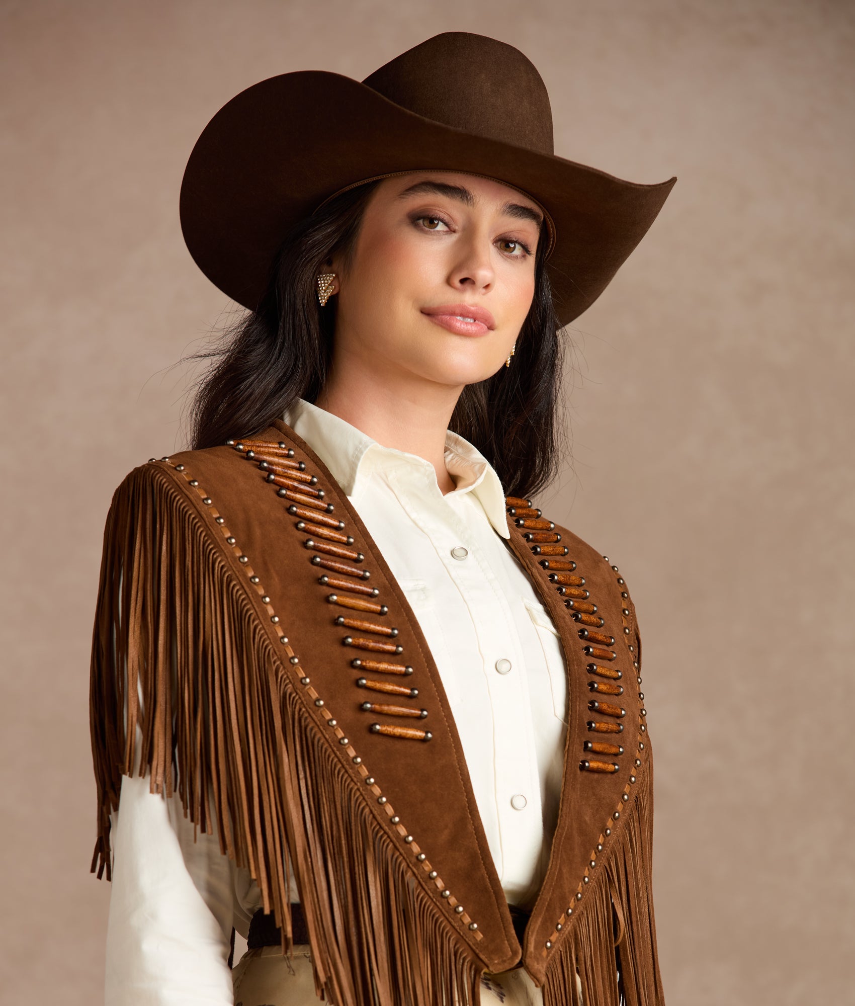Sheila Beaded Fringe Cape :: Brown - Image 2