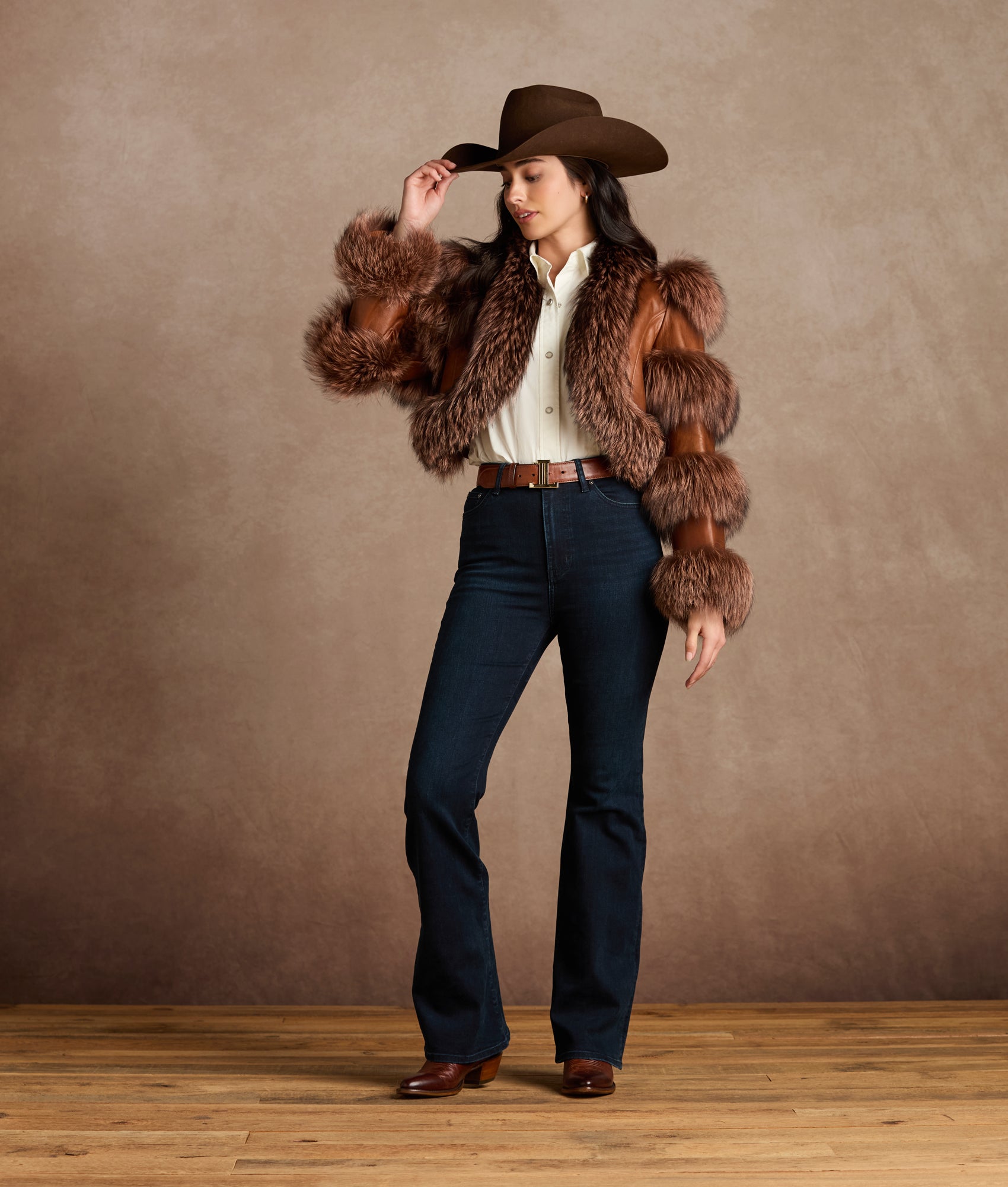 Annie Leather Jacket With Fox :: Brown - Image 3