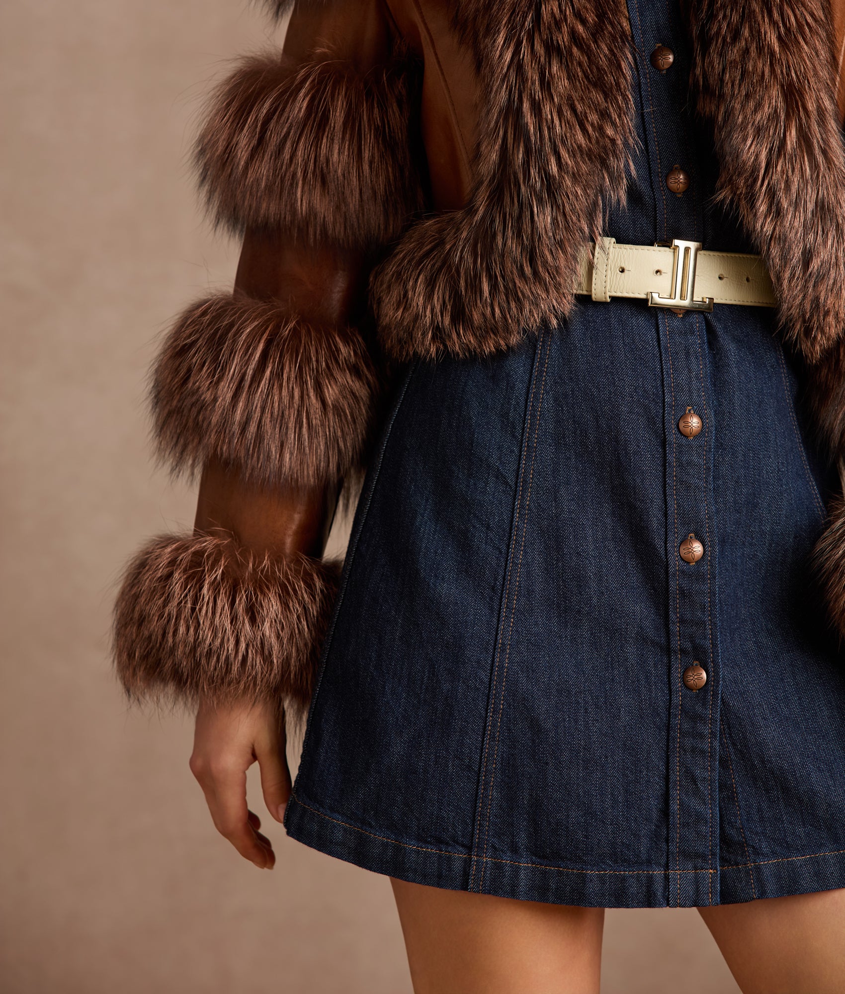 Annie Leather Jacket With Fox :: Brown - Image 12