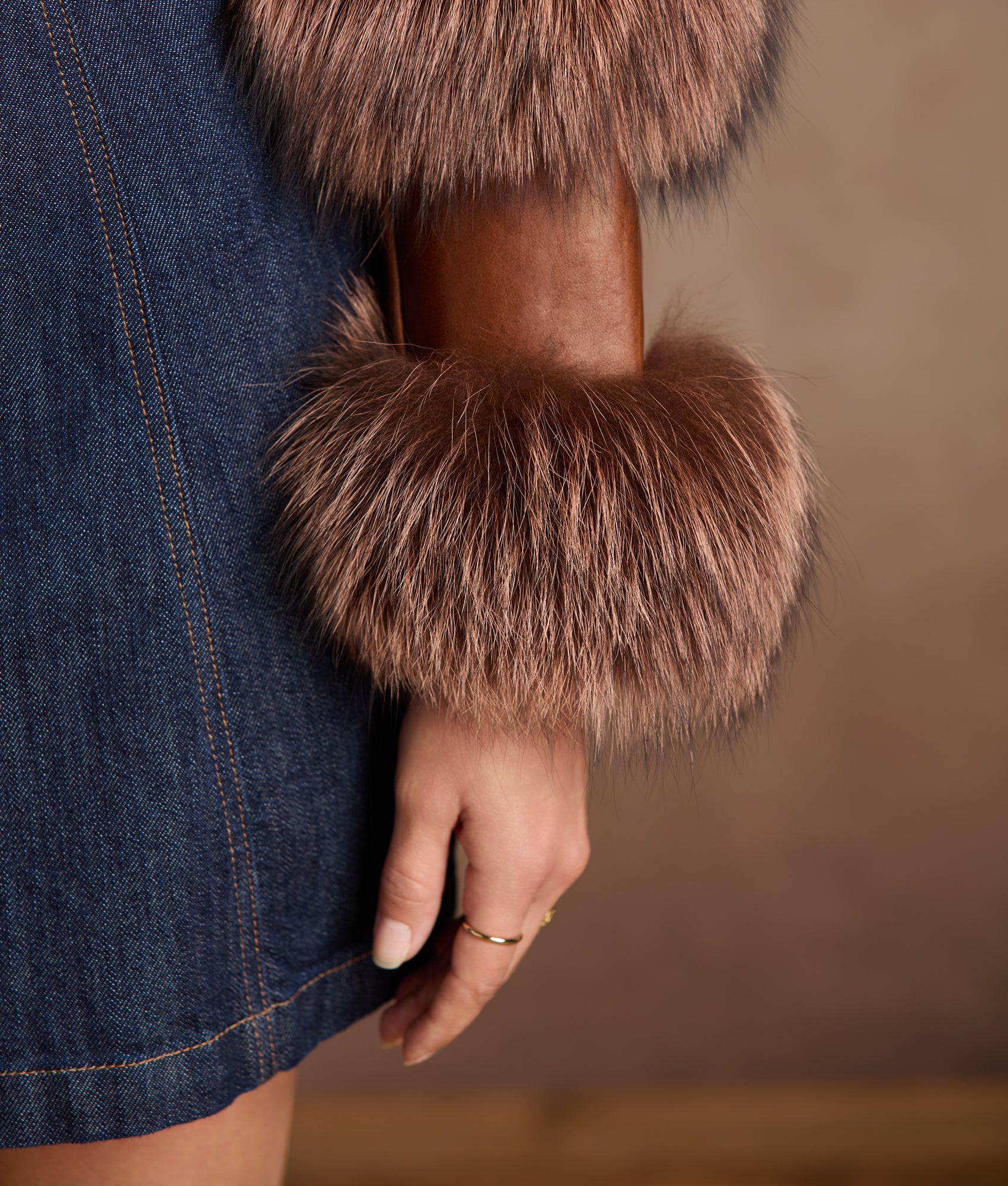 Annie Leather Jacket With Fox :: Brown - Image 13