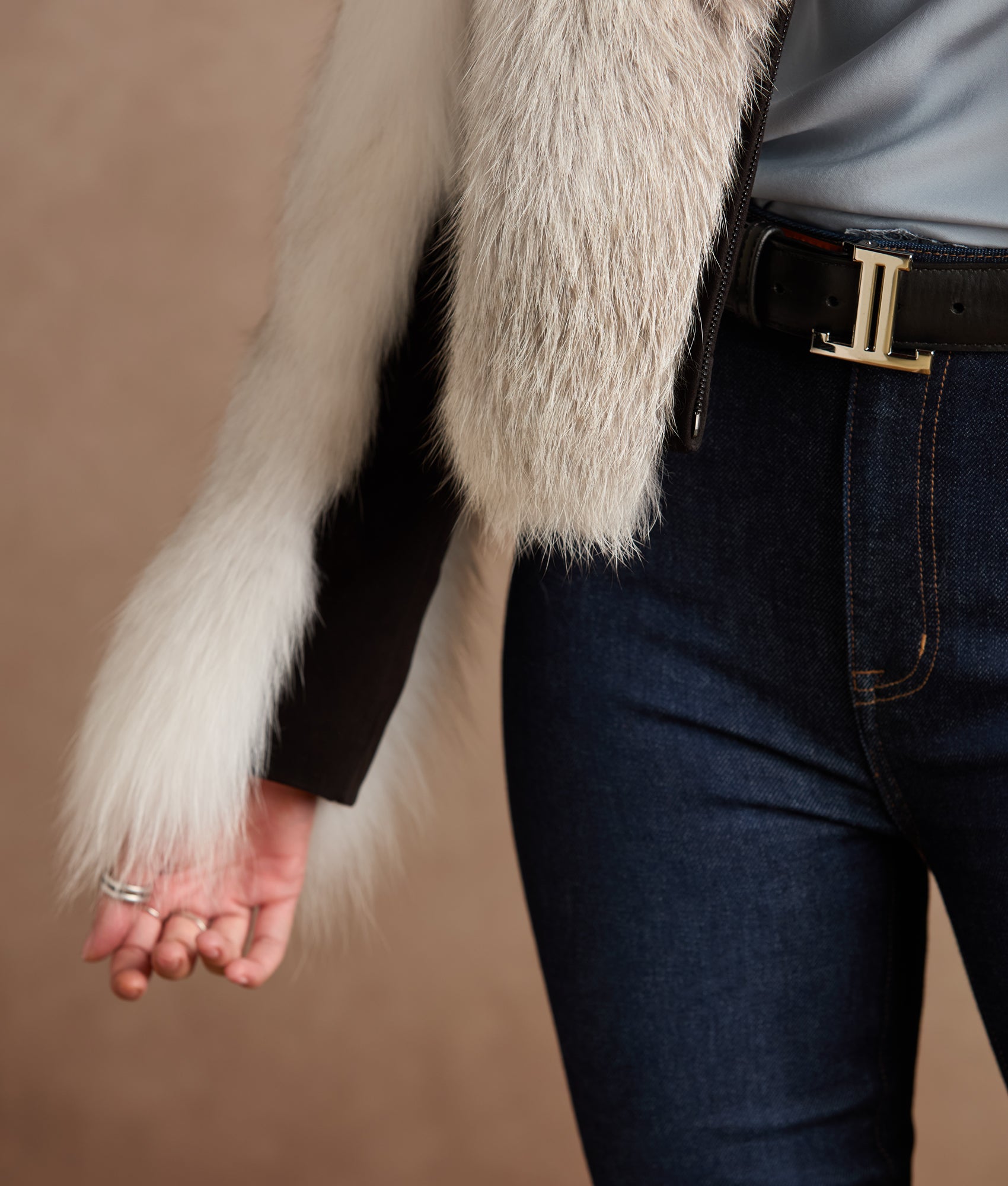 Francesca Feathered Fox Jacket :: White/Black - Image 10