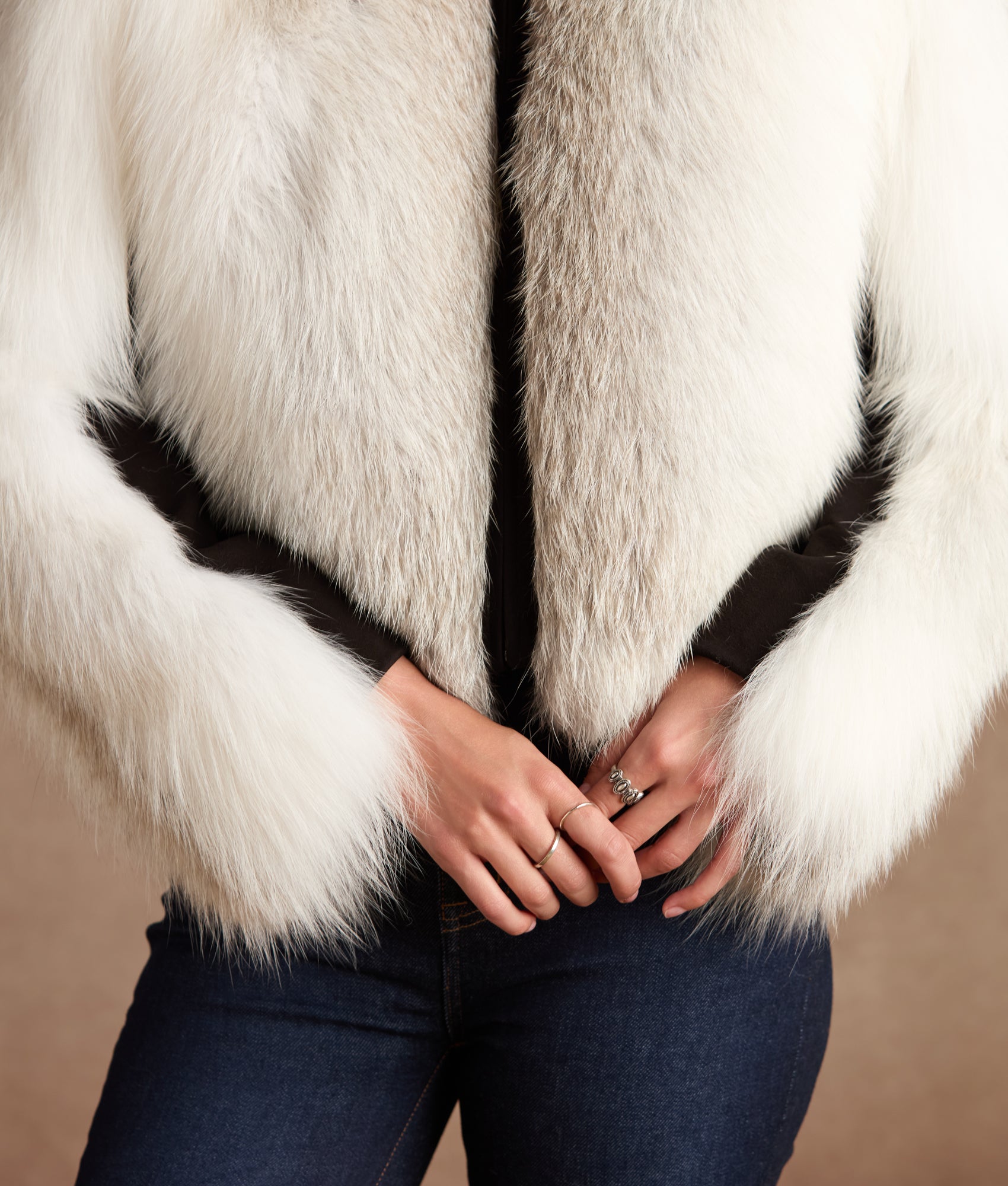 Francesca Feathered Fox Jacket :: White/Black - Image 6