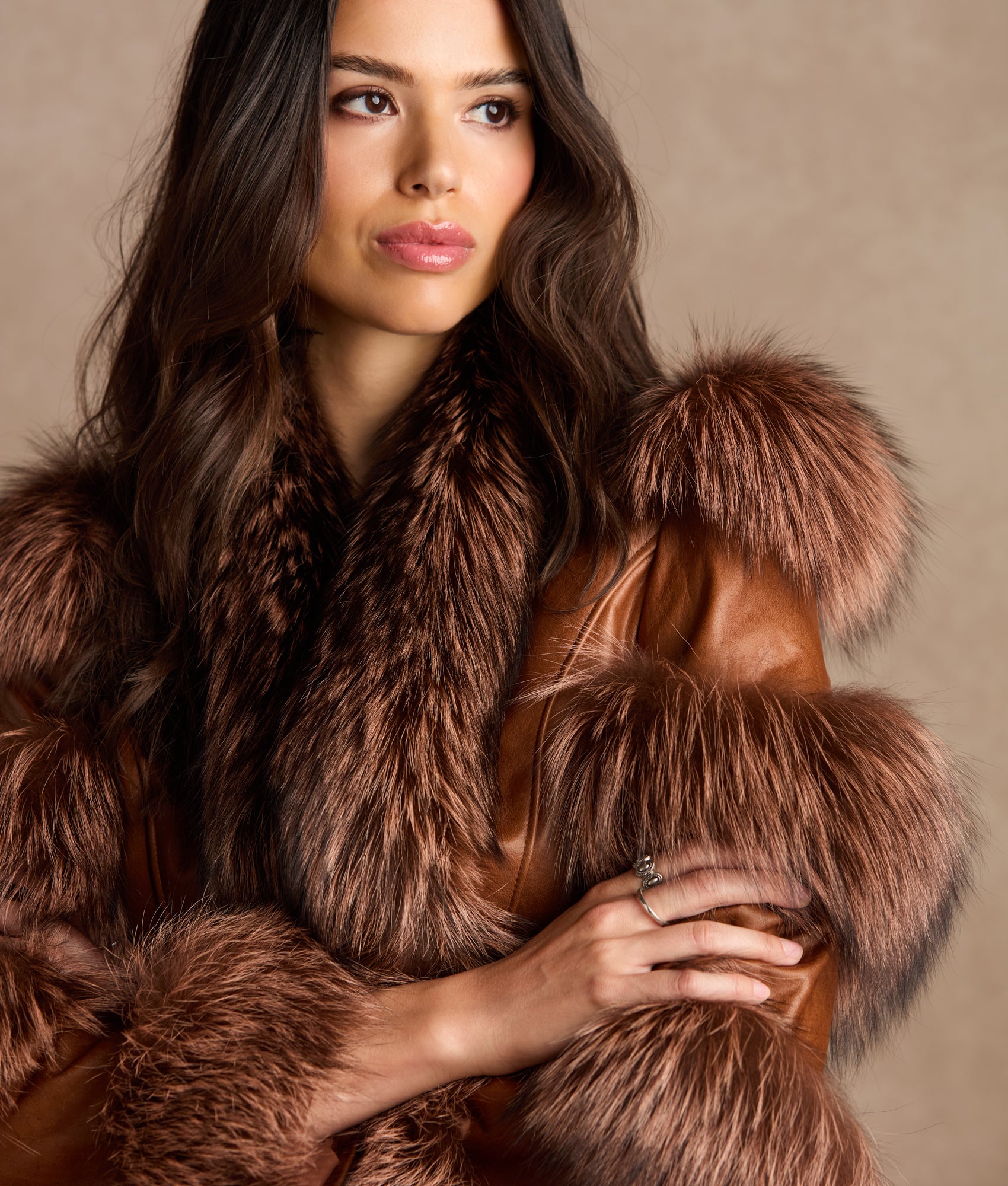 Annie Leather Jacket With Fox :: Brown - Image 11