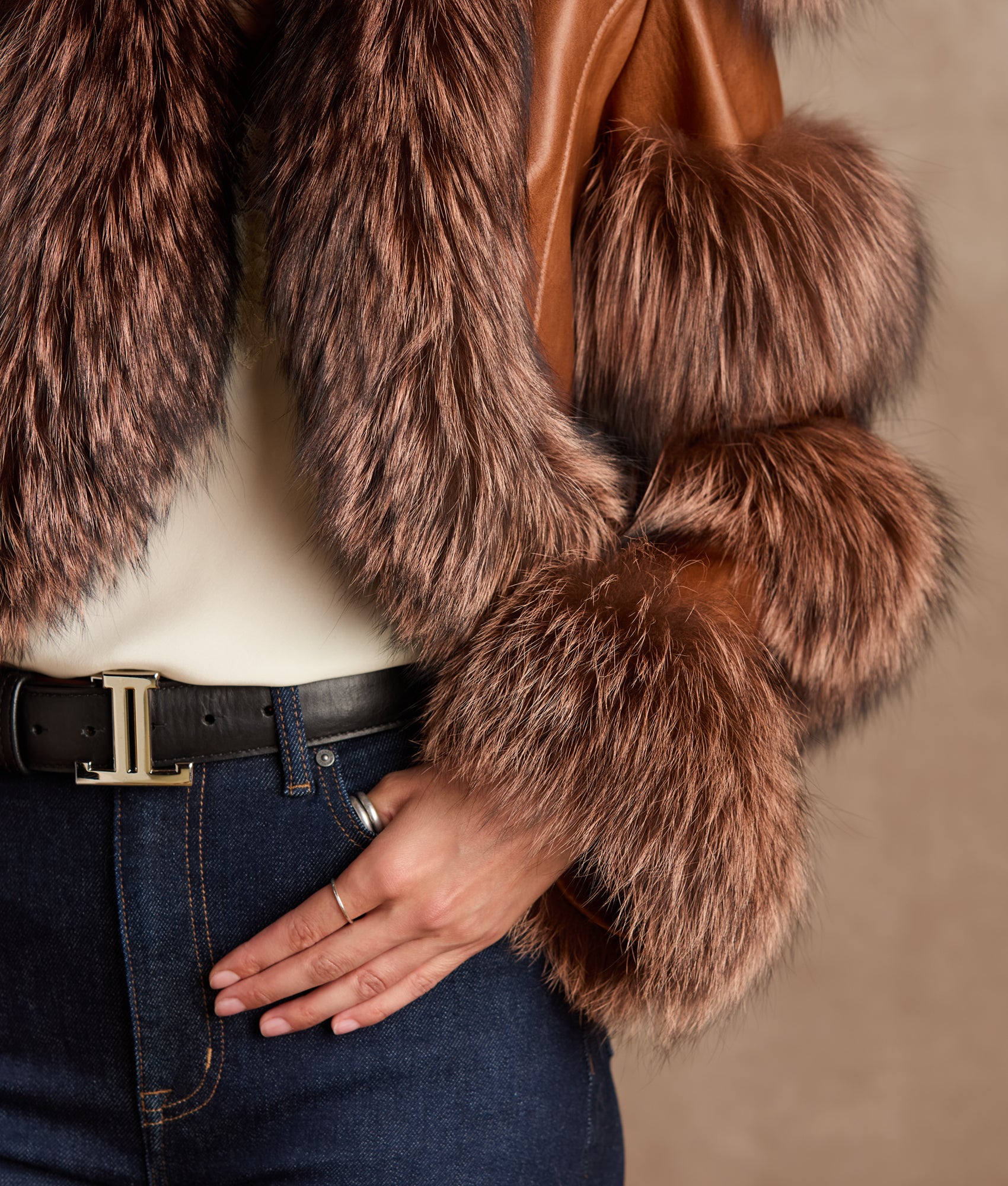 Annie Leather Jacket With Fox :: Brown - Image 10
