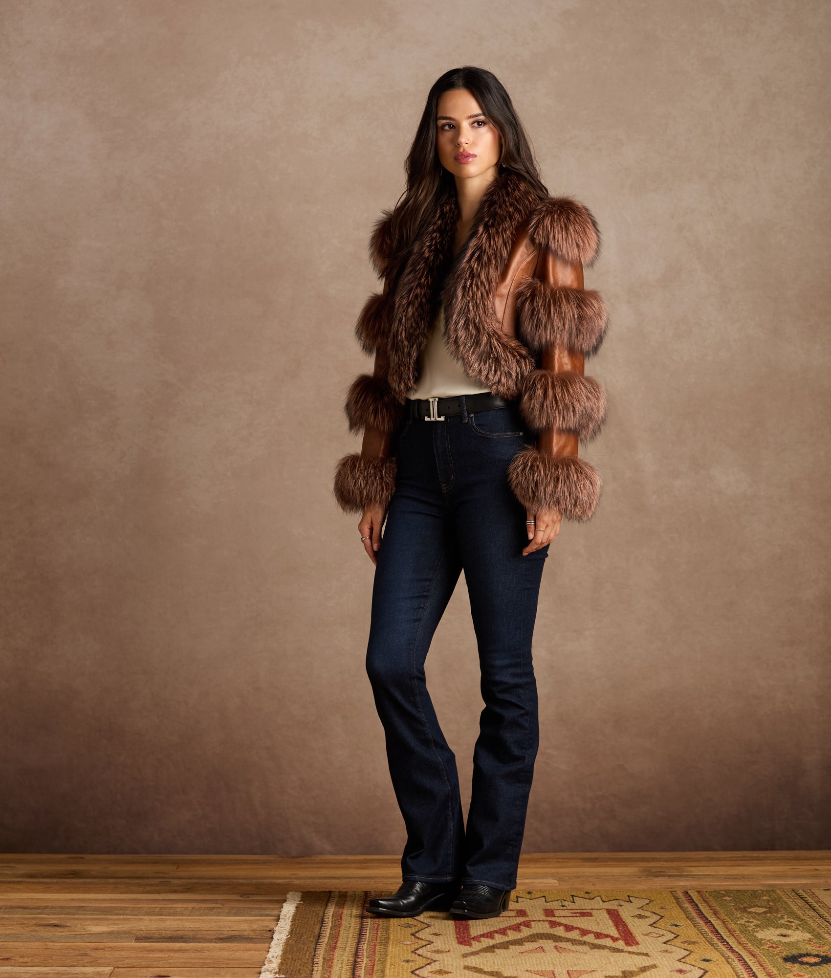 Annie Leather Jacket With Fox :: Brown - Image 4