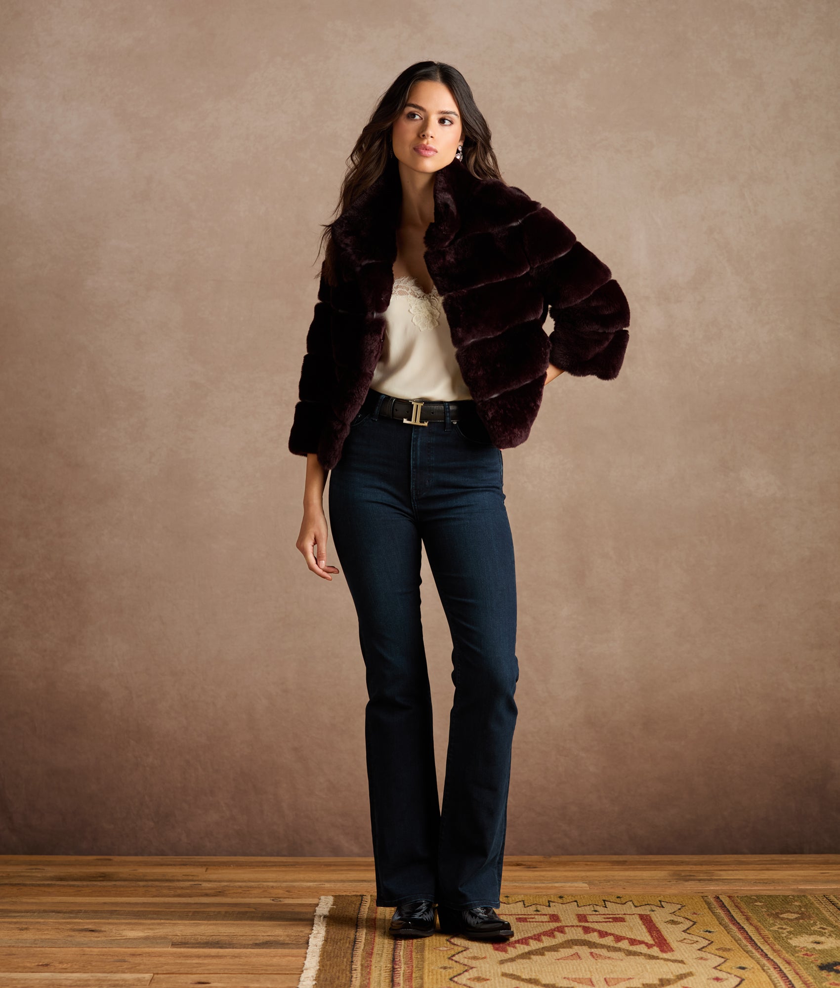Leona Shared Rex Coat :: Black Cherry - Image 2