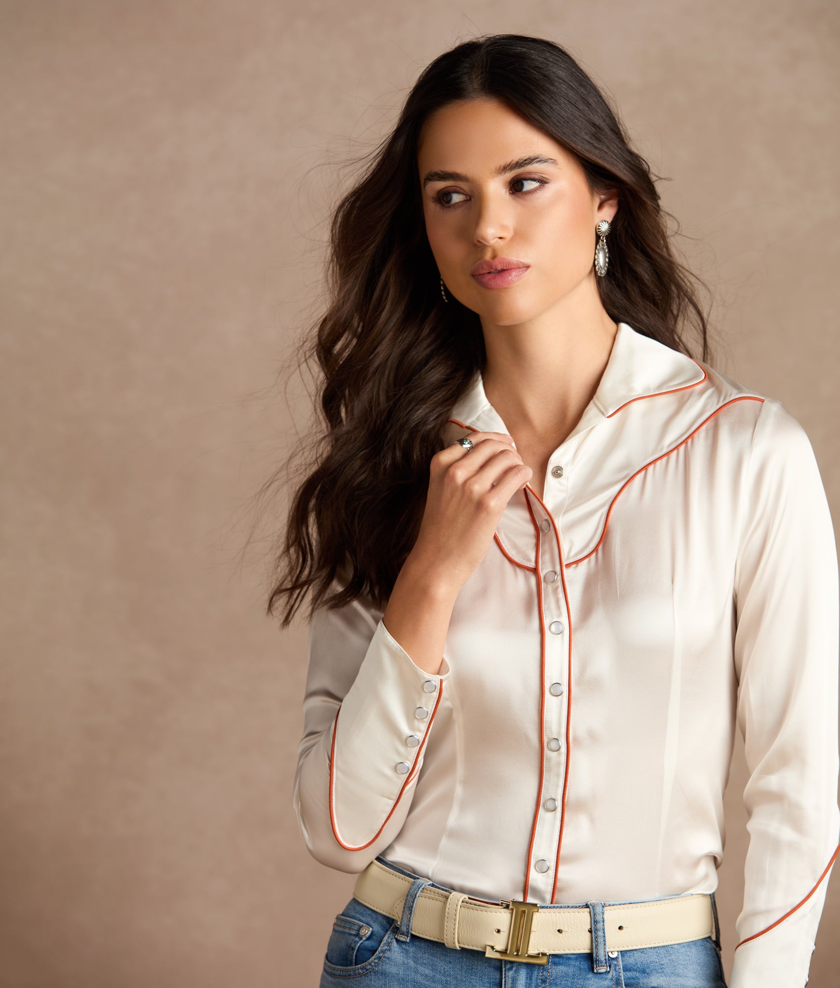 Piped Western Snap Blouse :: Off White - Image 10