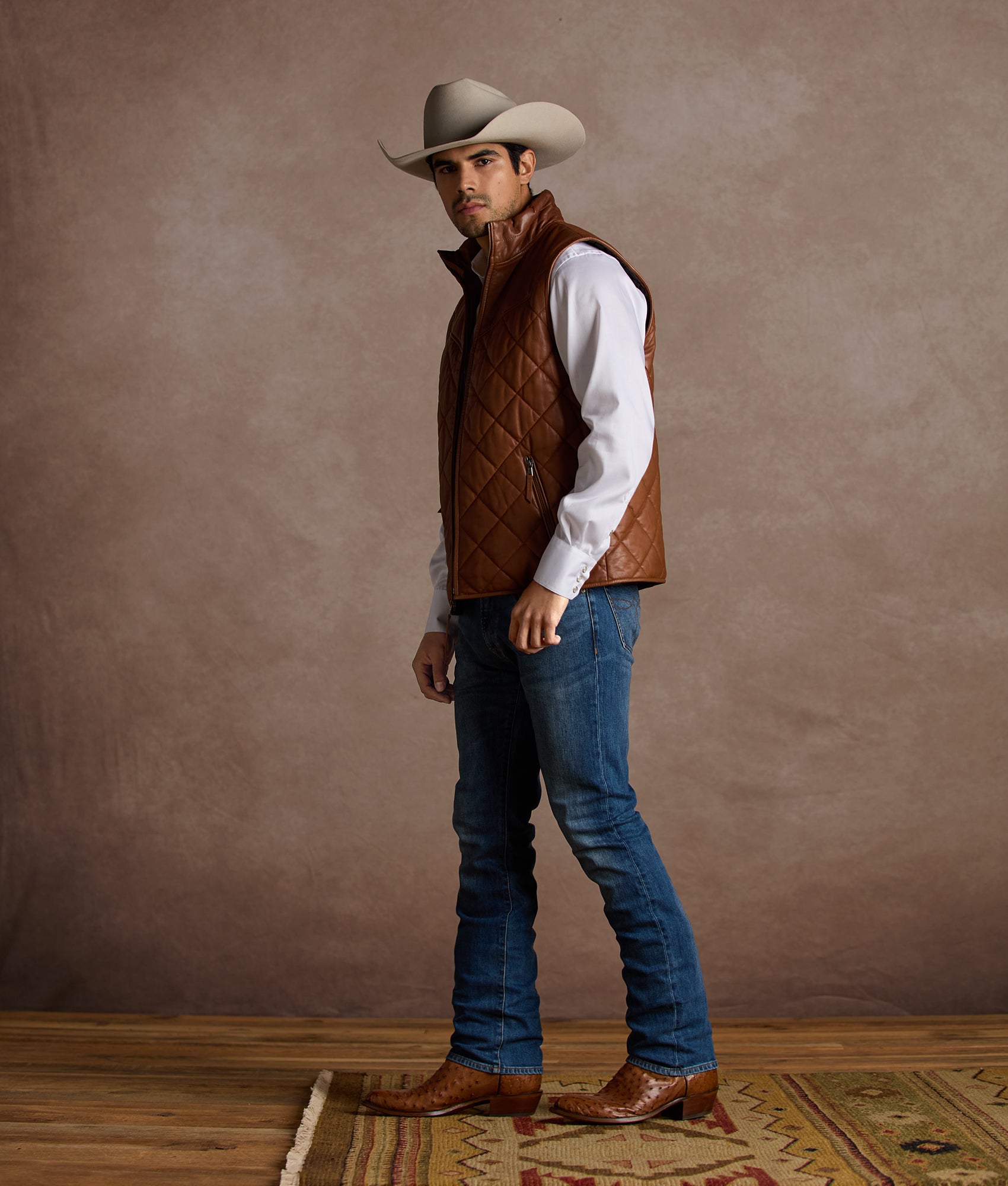McCoy Lamb Leather Puff Vest :: Cognac - Image 14