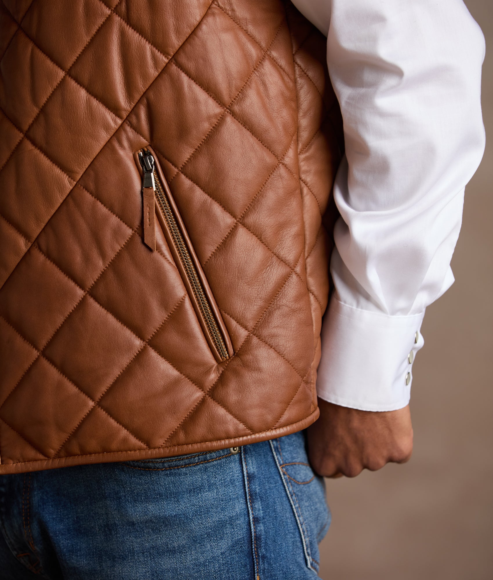 McCoy Lamb Leather Puff Vest :: Cognac - Image 8