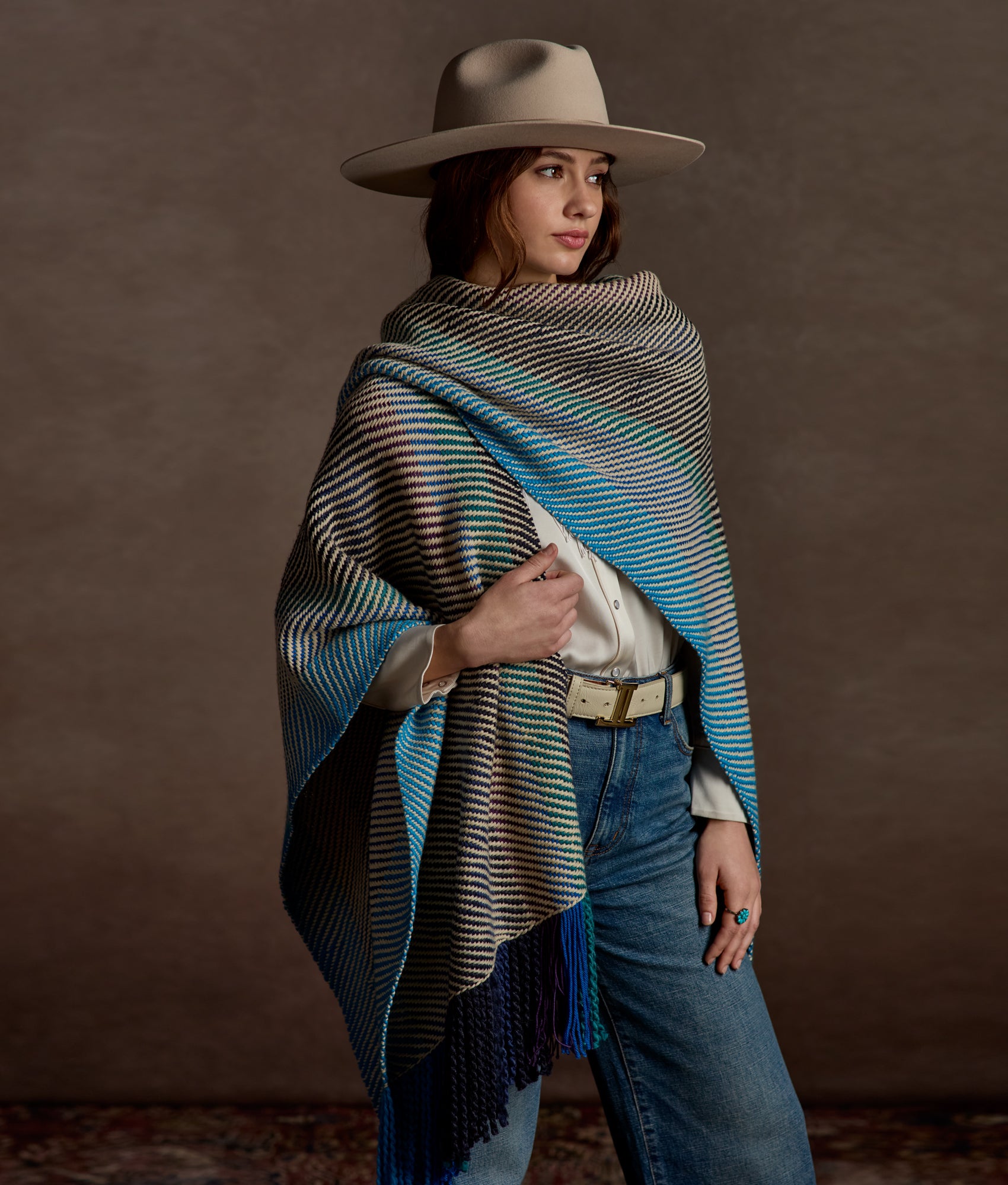 Aline Fringe Cape :: Striped Blue - Image 2