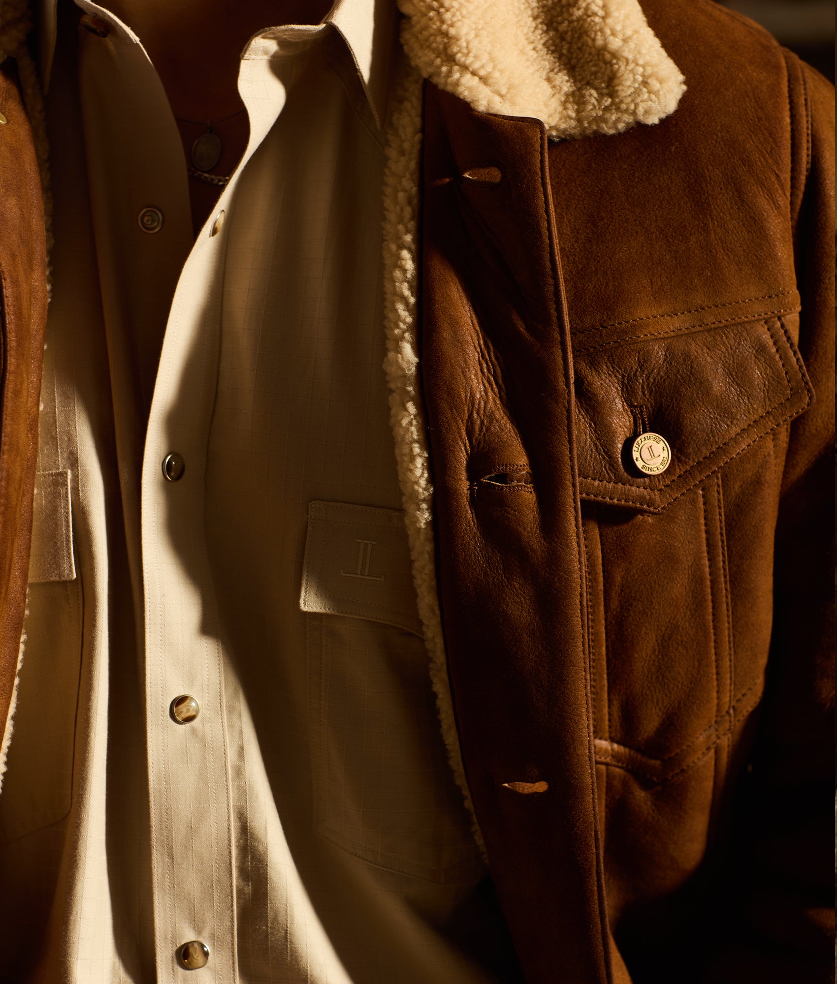 Kyle Shearling Trucker Jacket :: Cognac - Image 8