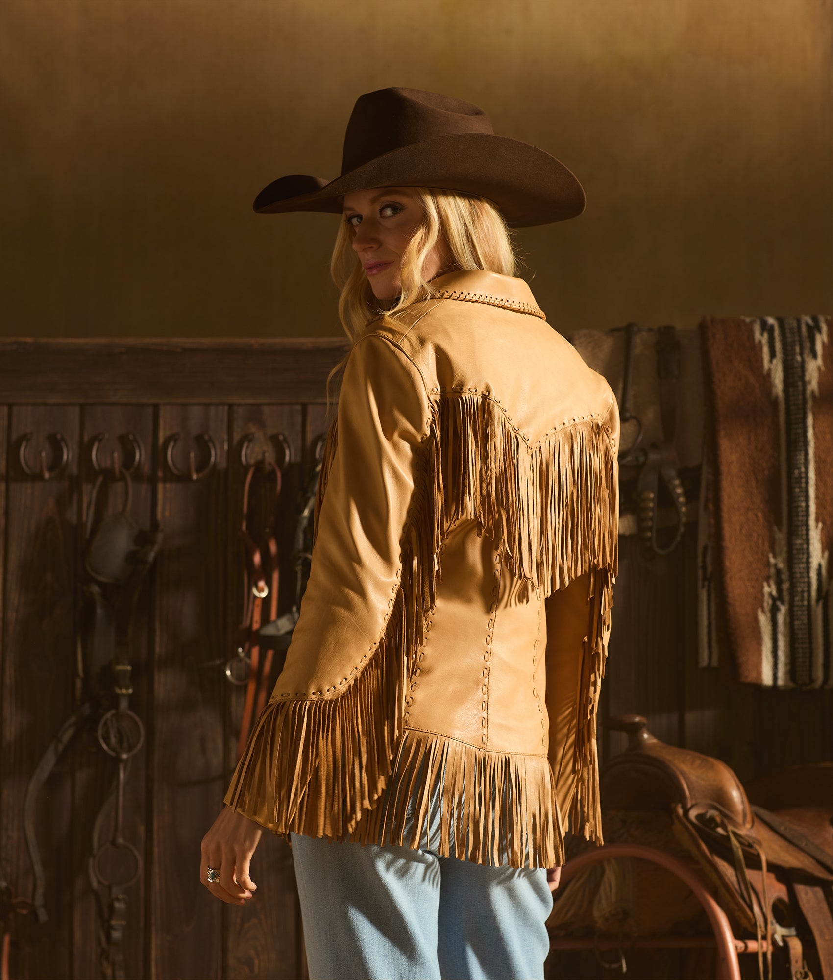 Tallulah Fringe Jacket :: Saddle Tan - Image 2