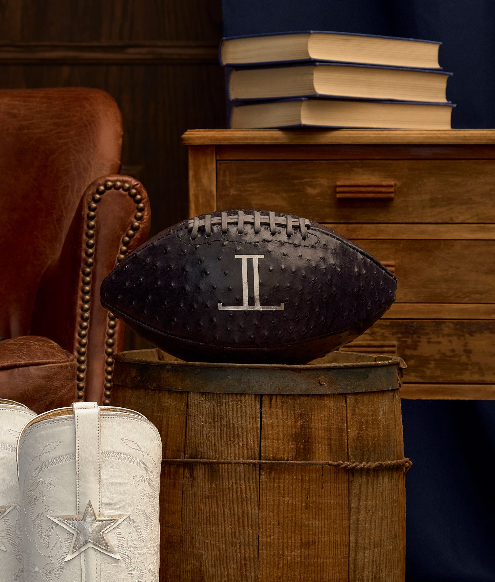 Lucchese Ostrich Football :: Navy - Image 2