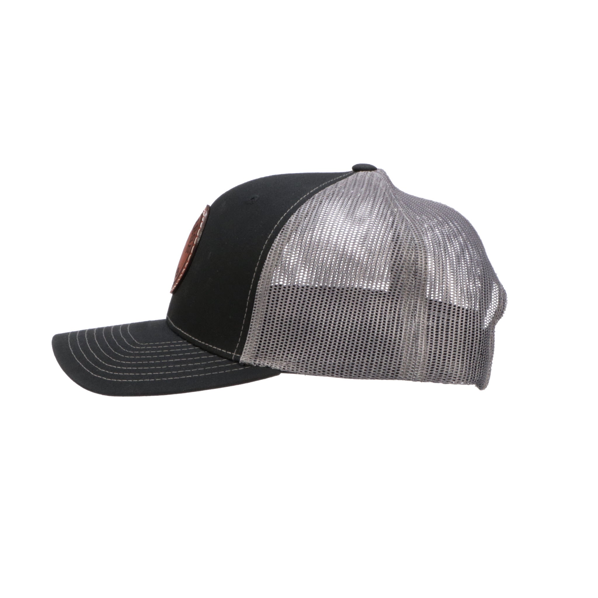 Leather Patch Cap Round :: Black + Charcoal - Image 5