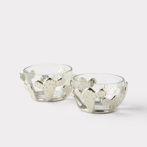 Tucson Saguaro Metal Cactus Salsa Bowls (Set Of 2) :: Silver