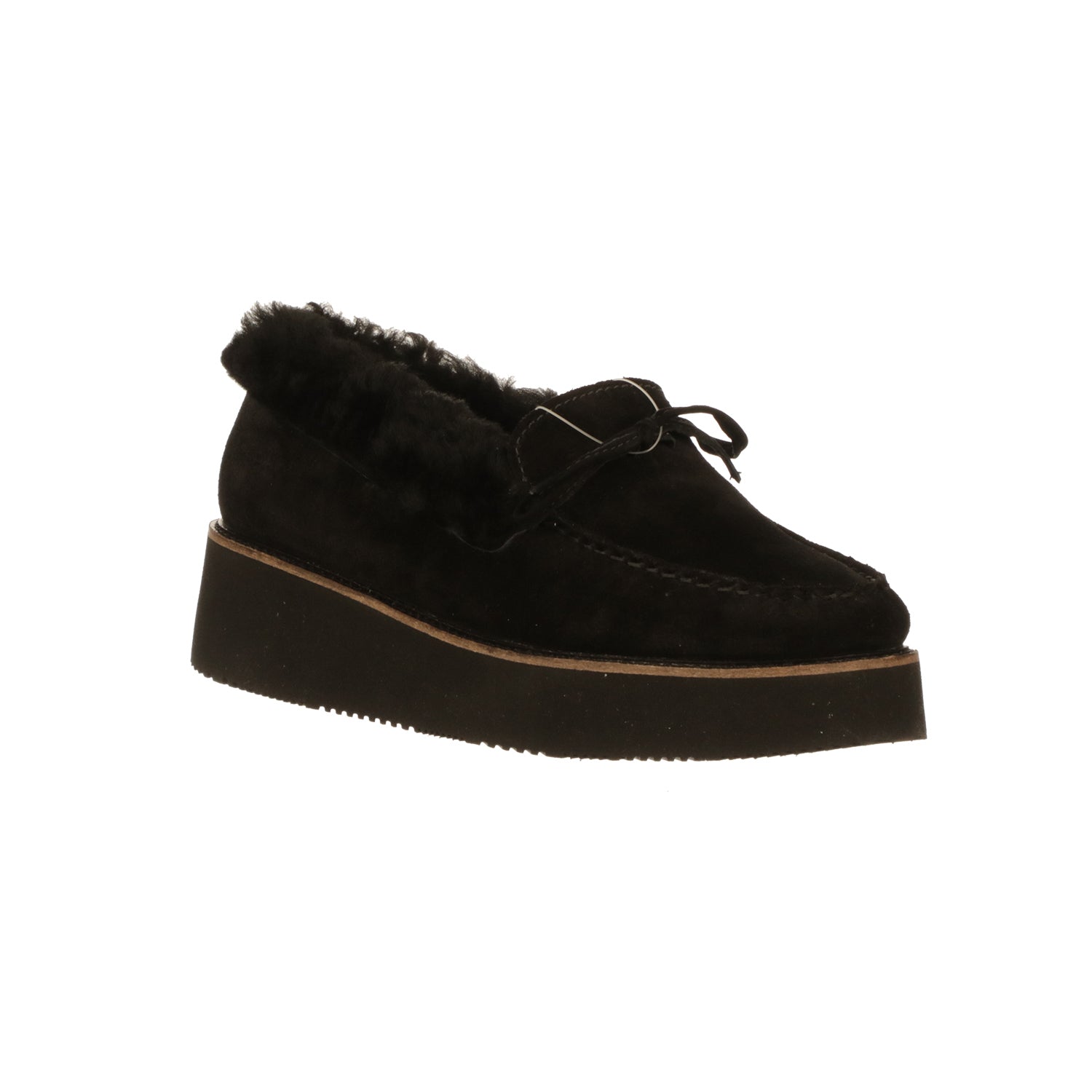Shearling Wedge Moccasin :: Black - Image 3