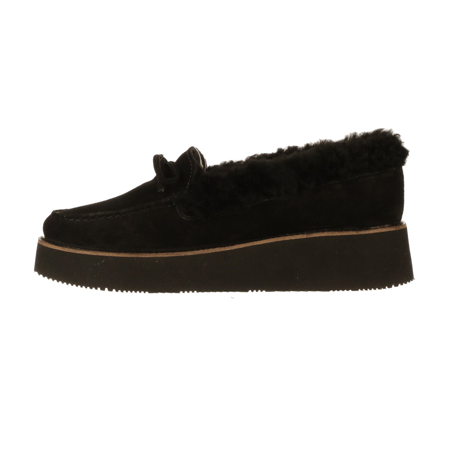 Shearling Wedge Moccasin :: Black - Image 4