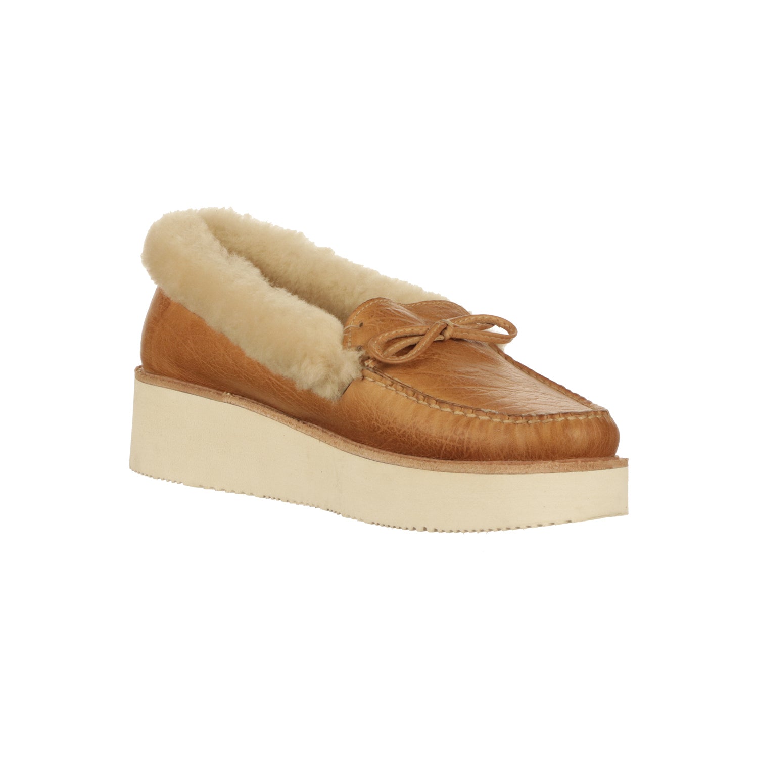 Shearling Wedge Moccasin :: Tan - Image 3